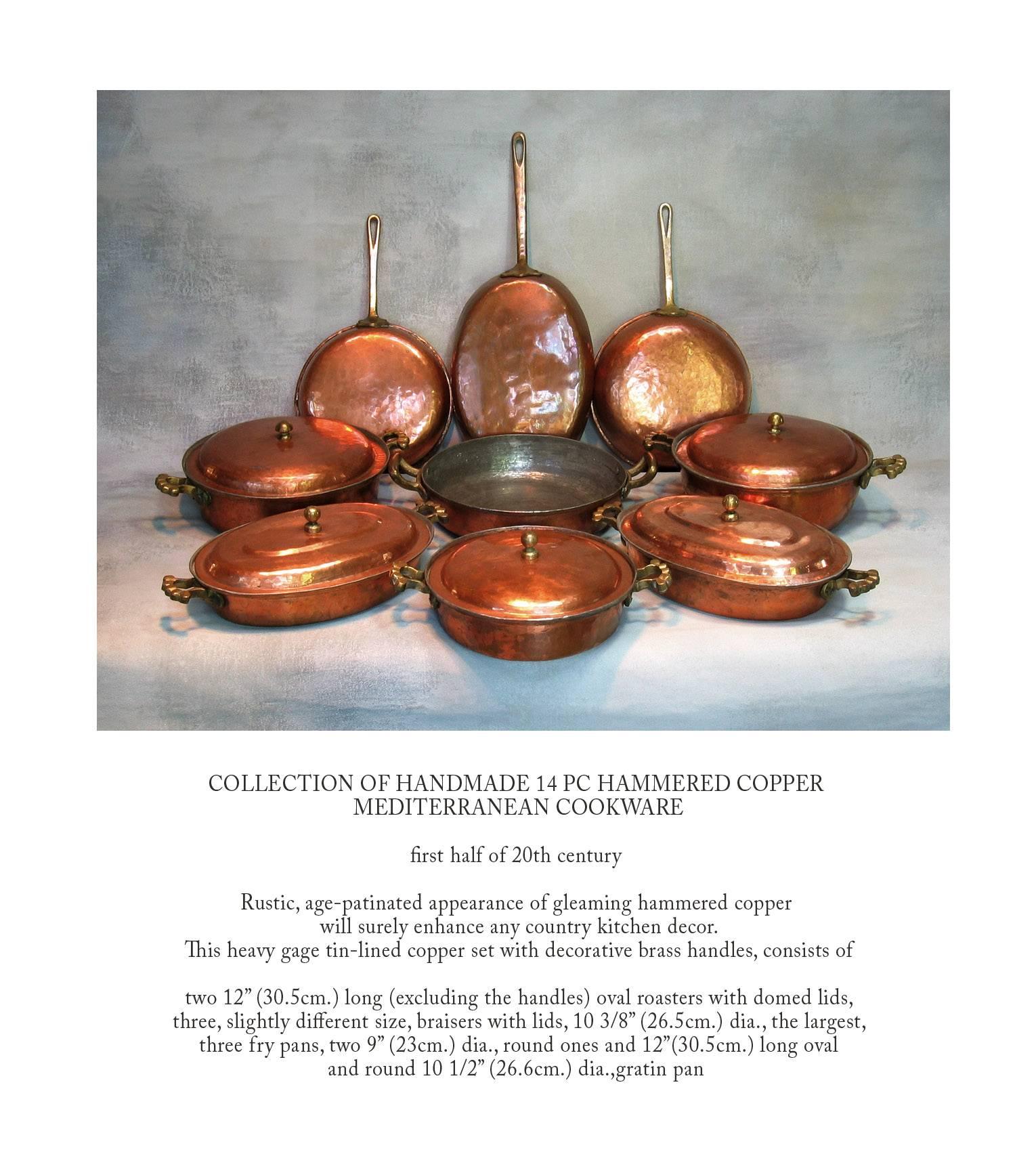 Handmade Mediterranean Copper Cookware Hammered 14 pcs. Set In Good Condition In Ottawa, Ontario