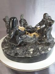 Large Scale Soapstone Carving of Nalukatuk "Inuit Blanket Toss"