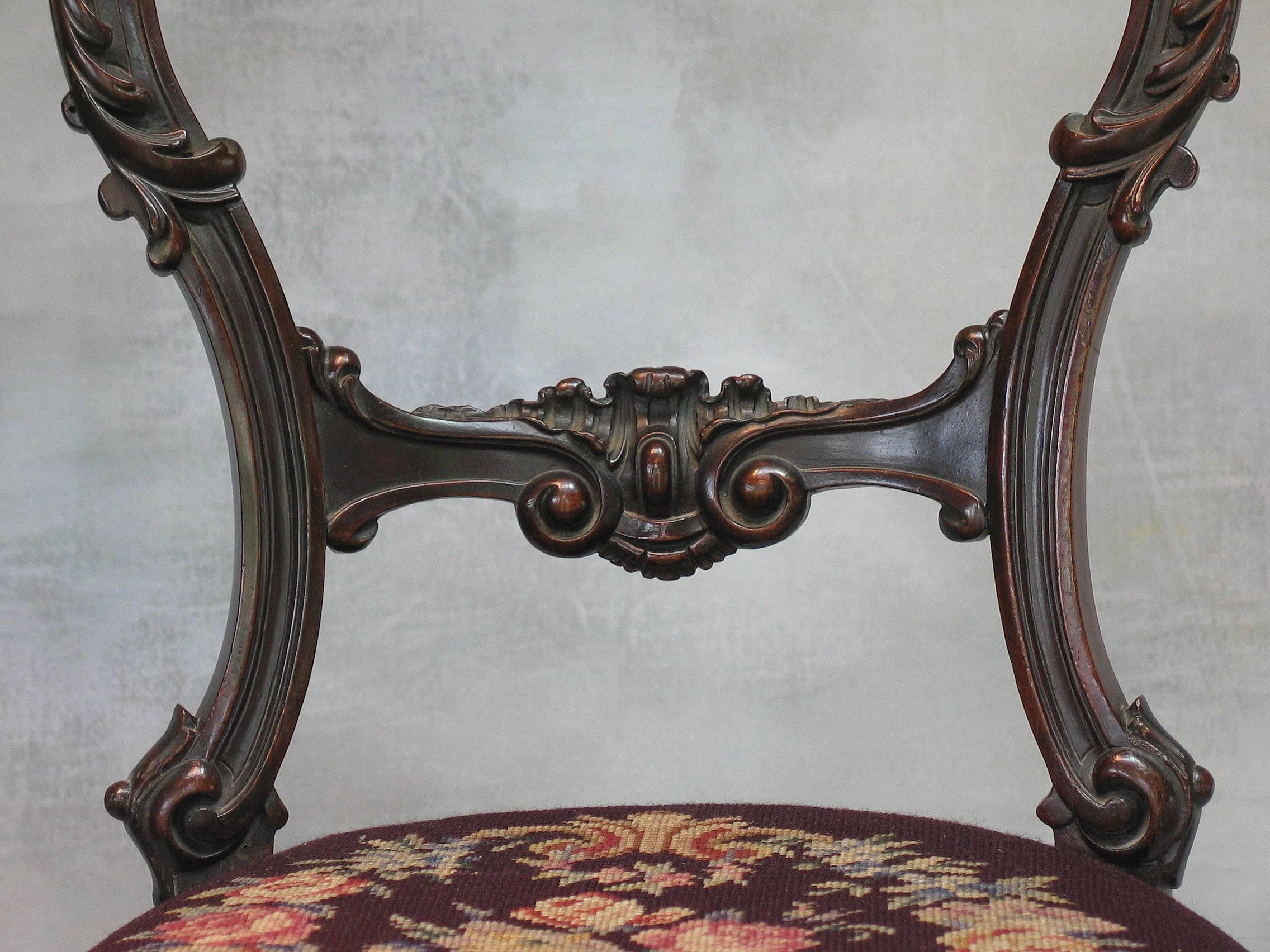 Great Britain (UK) Mid-Victorian Rocco Revival Rosewood Side Chair with Needlepoint Upholstery
