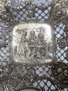 Dutch Scene Sterling Silver Pierced Bowl, Hanau, Germany, circa 1900-1905