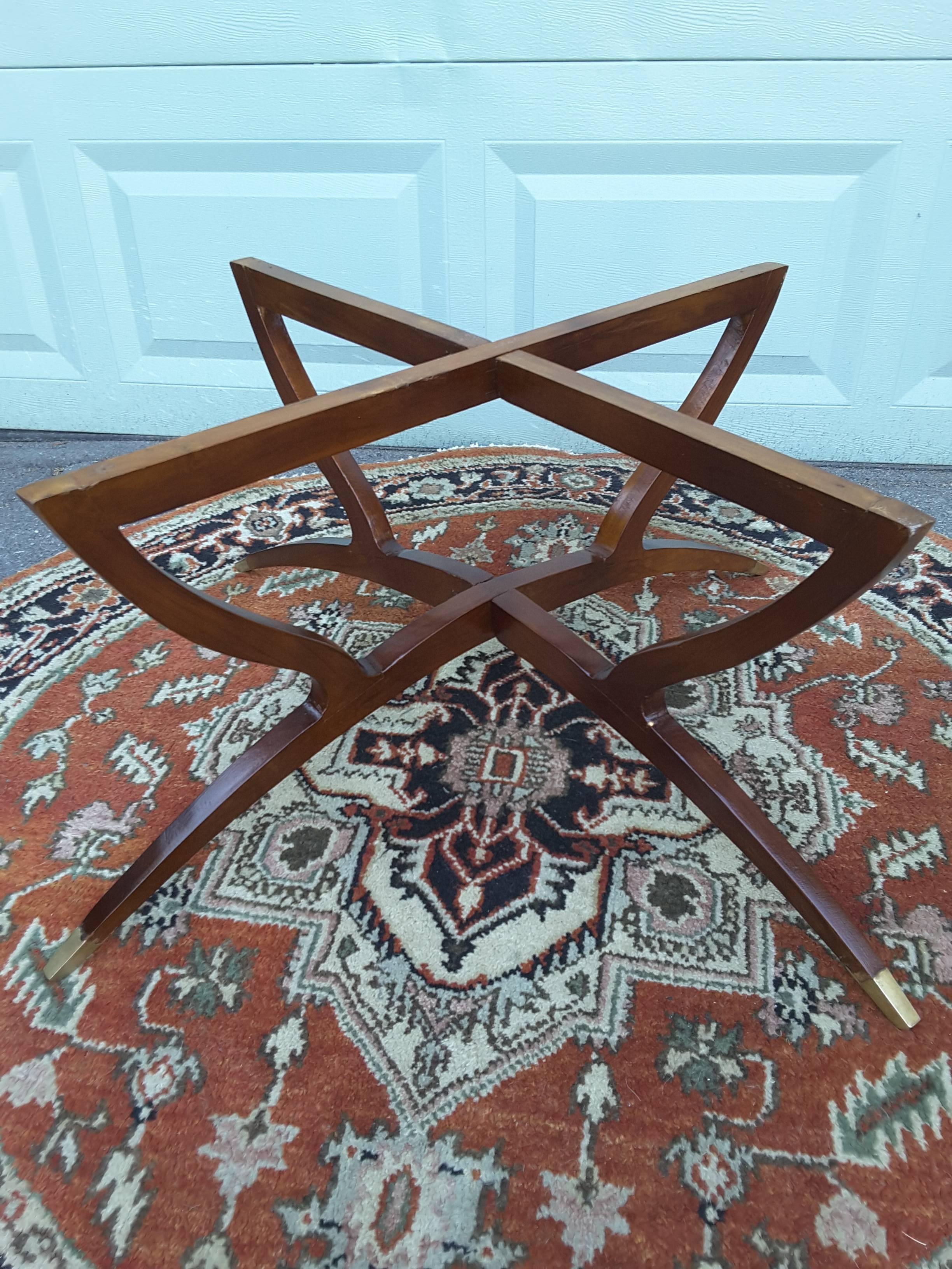 Moorish Brass Tray Coffee Table Mahogany Base, Leaf & Vine Pattern Design, Mid-Century For Sale