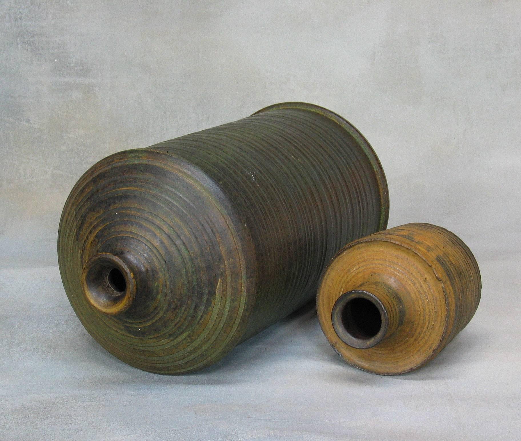 Modern Complimentary Pair of Cylindrical Art Pottery Vases For Sale