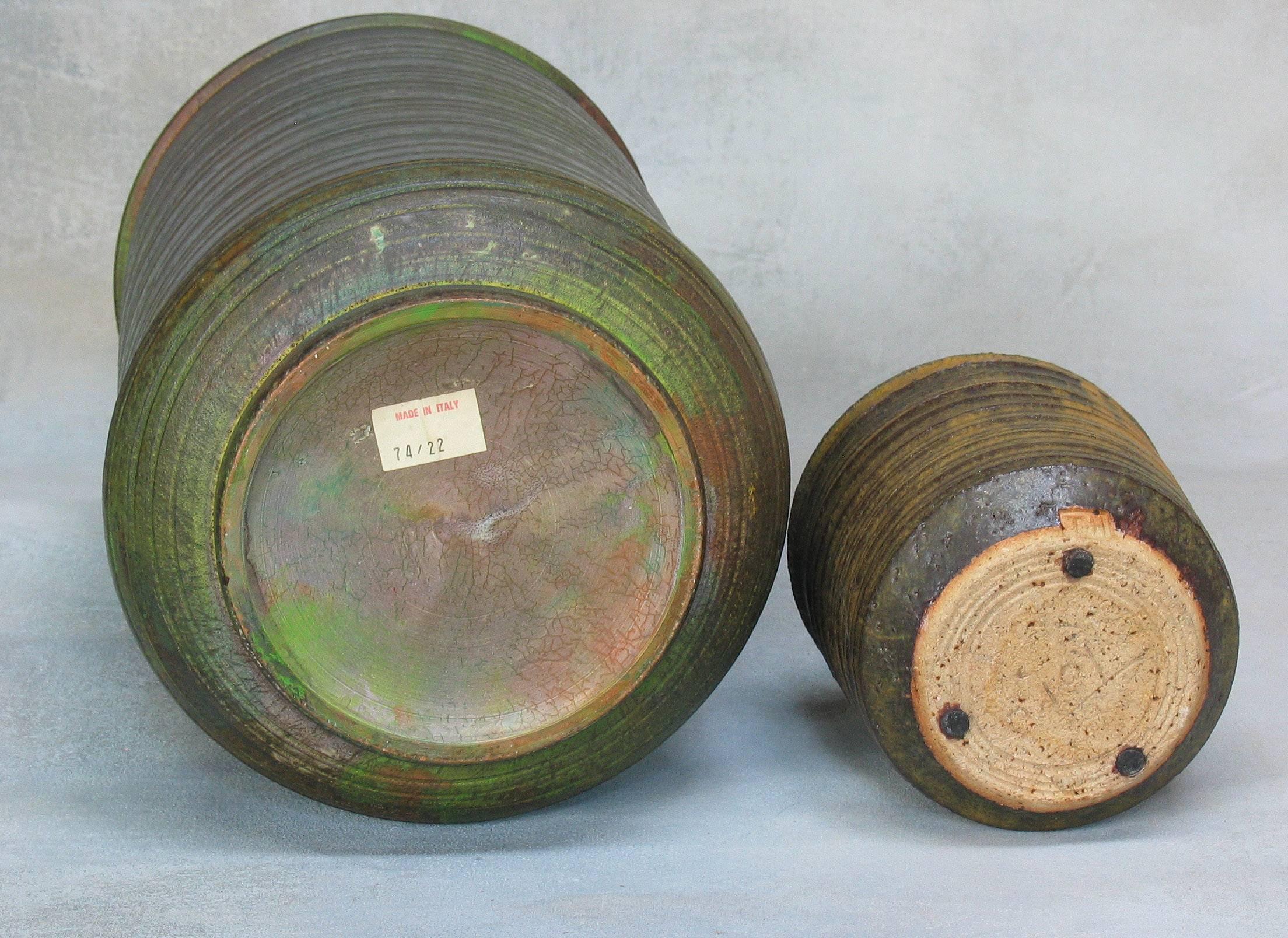 Italian Complimentary Pair of Cylindrical Art Pottery Vases For Sale