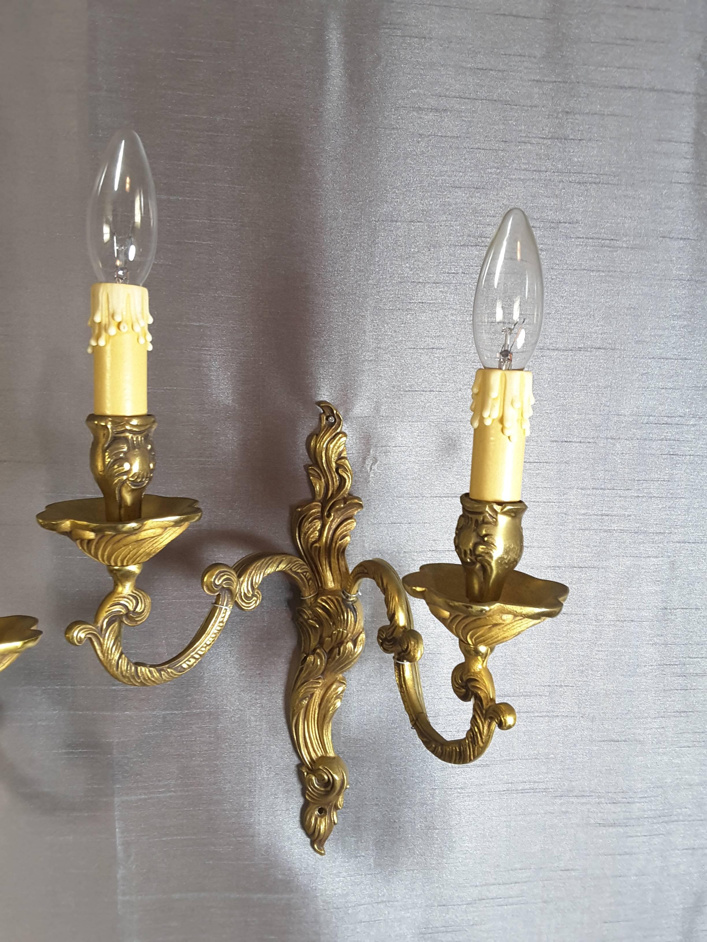 Unknown Pair of Large Brass Gilt Wall Sconces For Sale