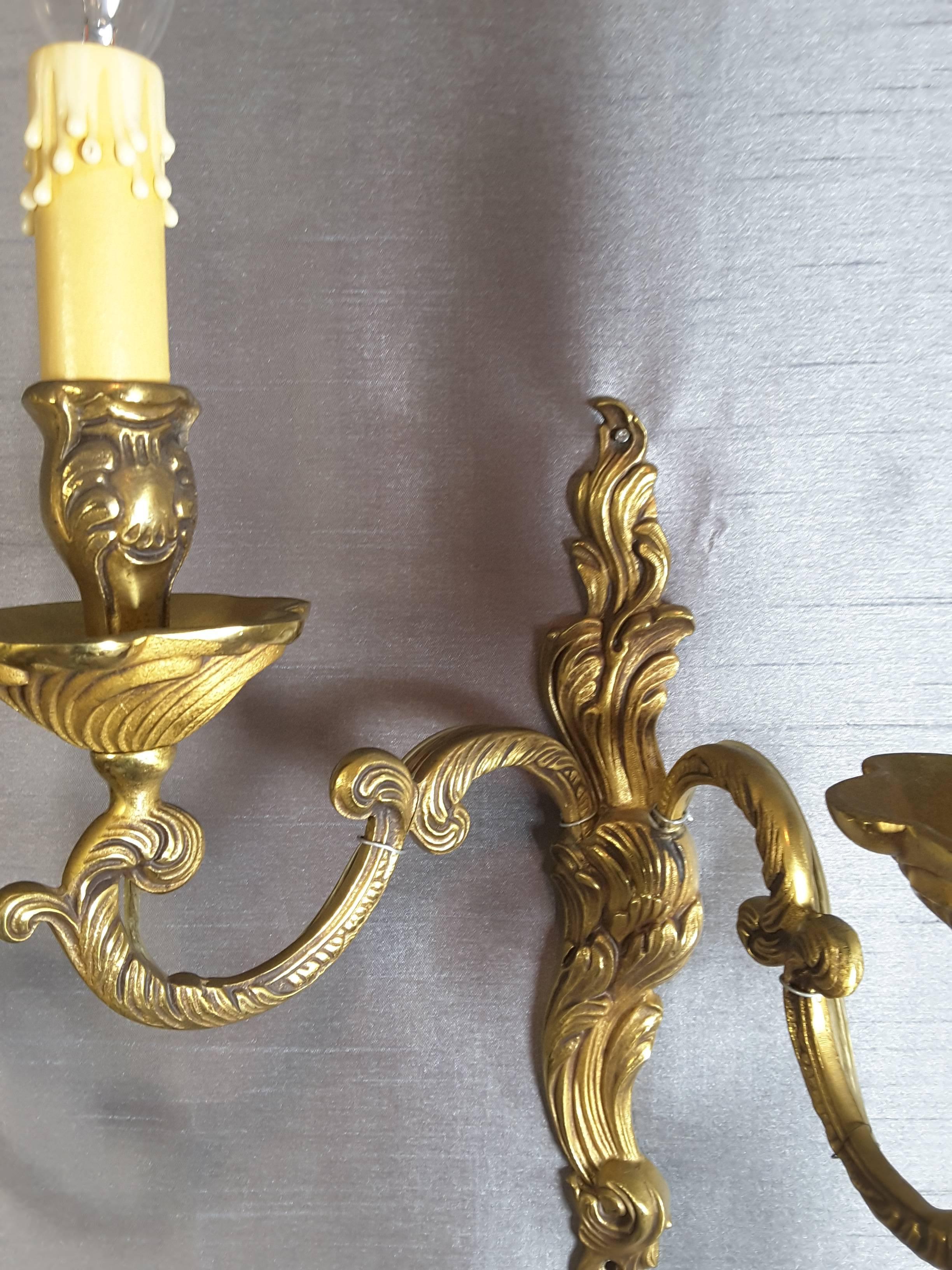 Pair of Large Brass Gilt Wall Sconces For Sale 1