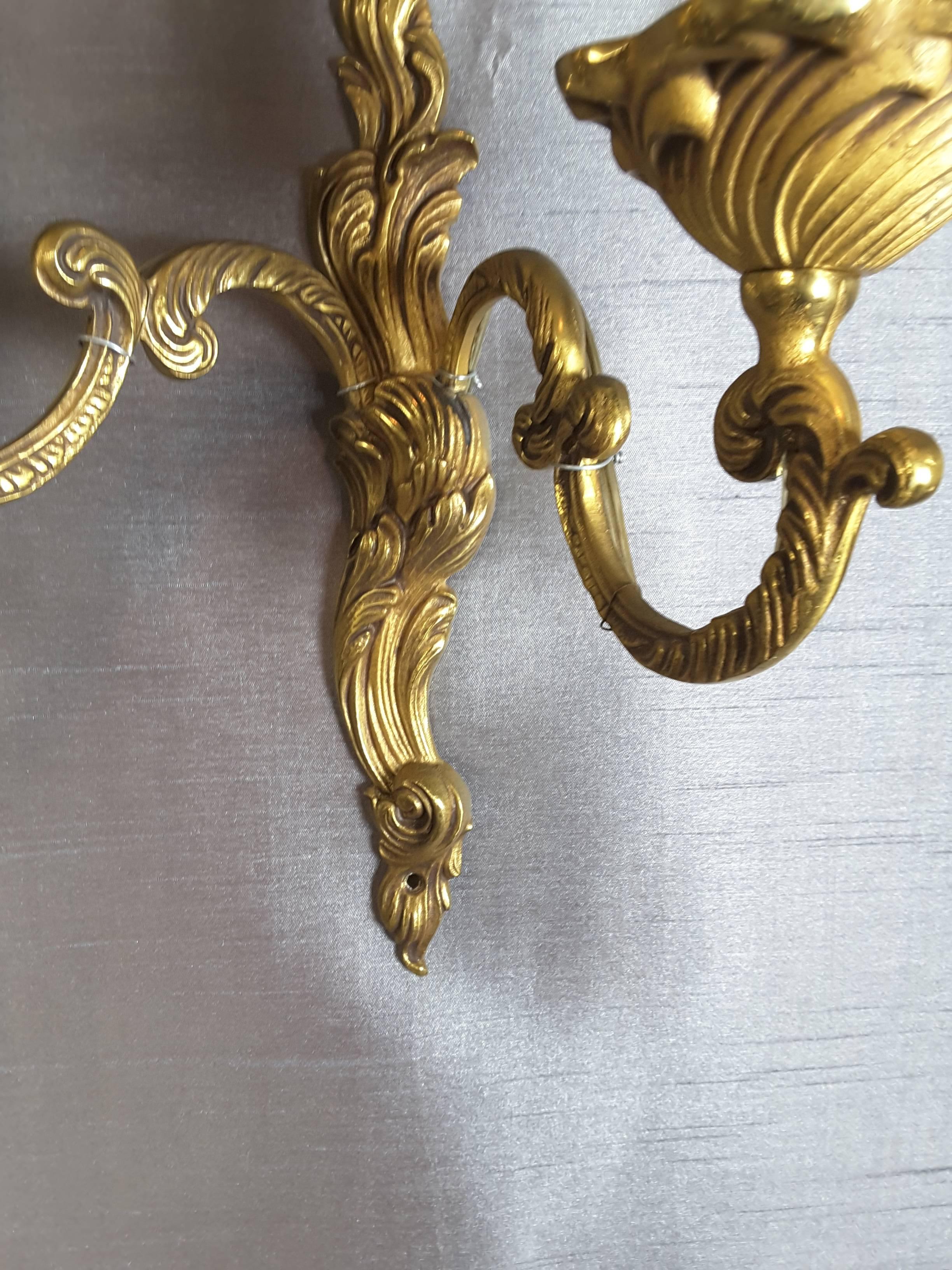 Pair of Large Brass Gilt Wall Sconces For Sale 2