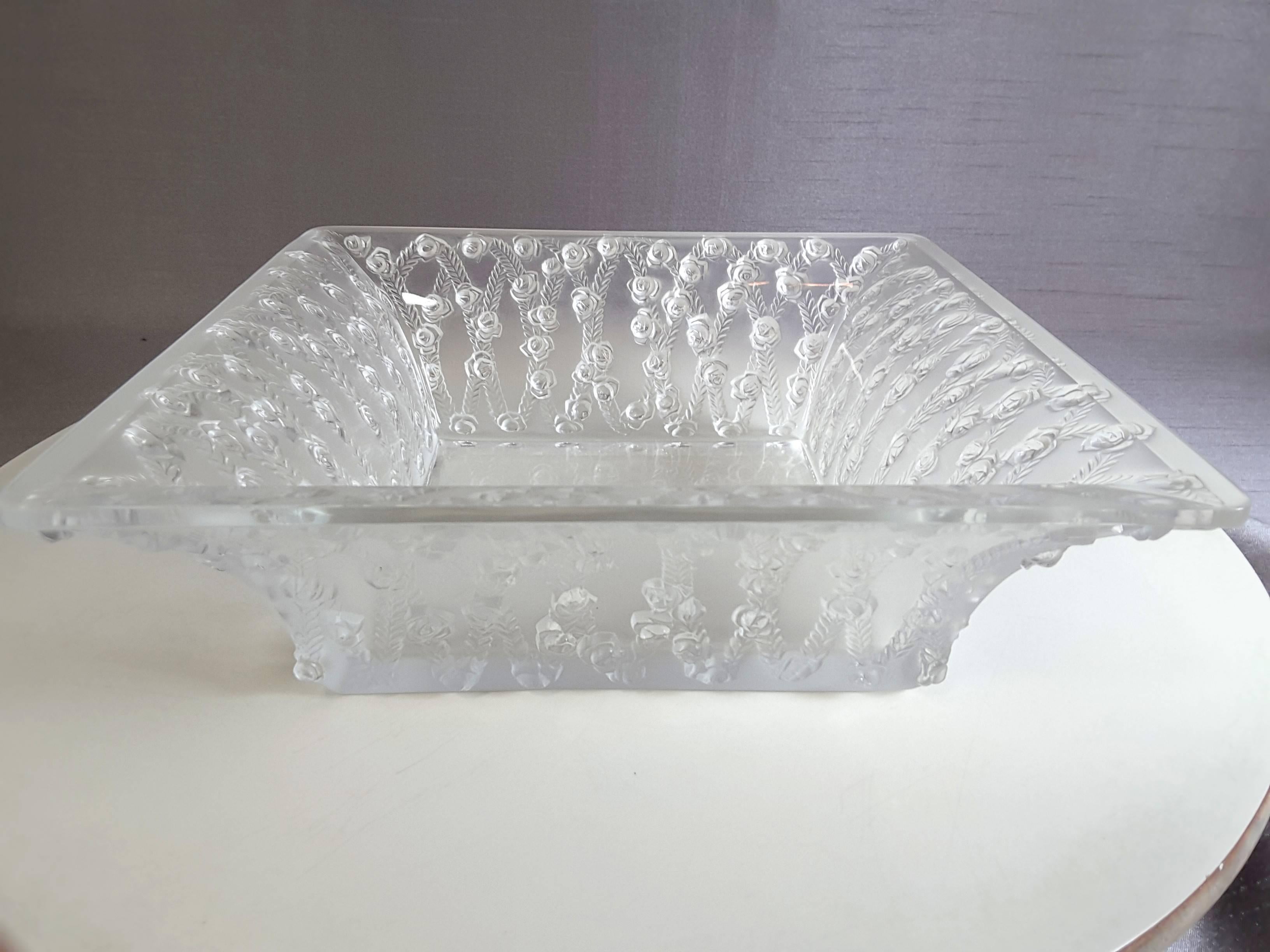 French Lalique Clear Crystal Roses Bowl, Designed in 1939