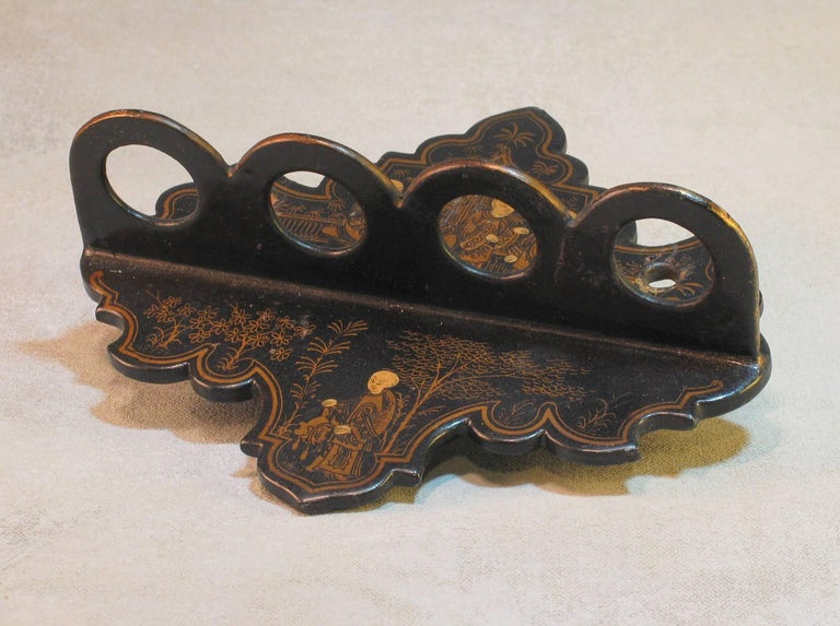 Group of French Paper Mache Black and Gilt Japanned Decorative Items