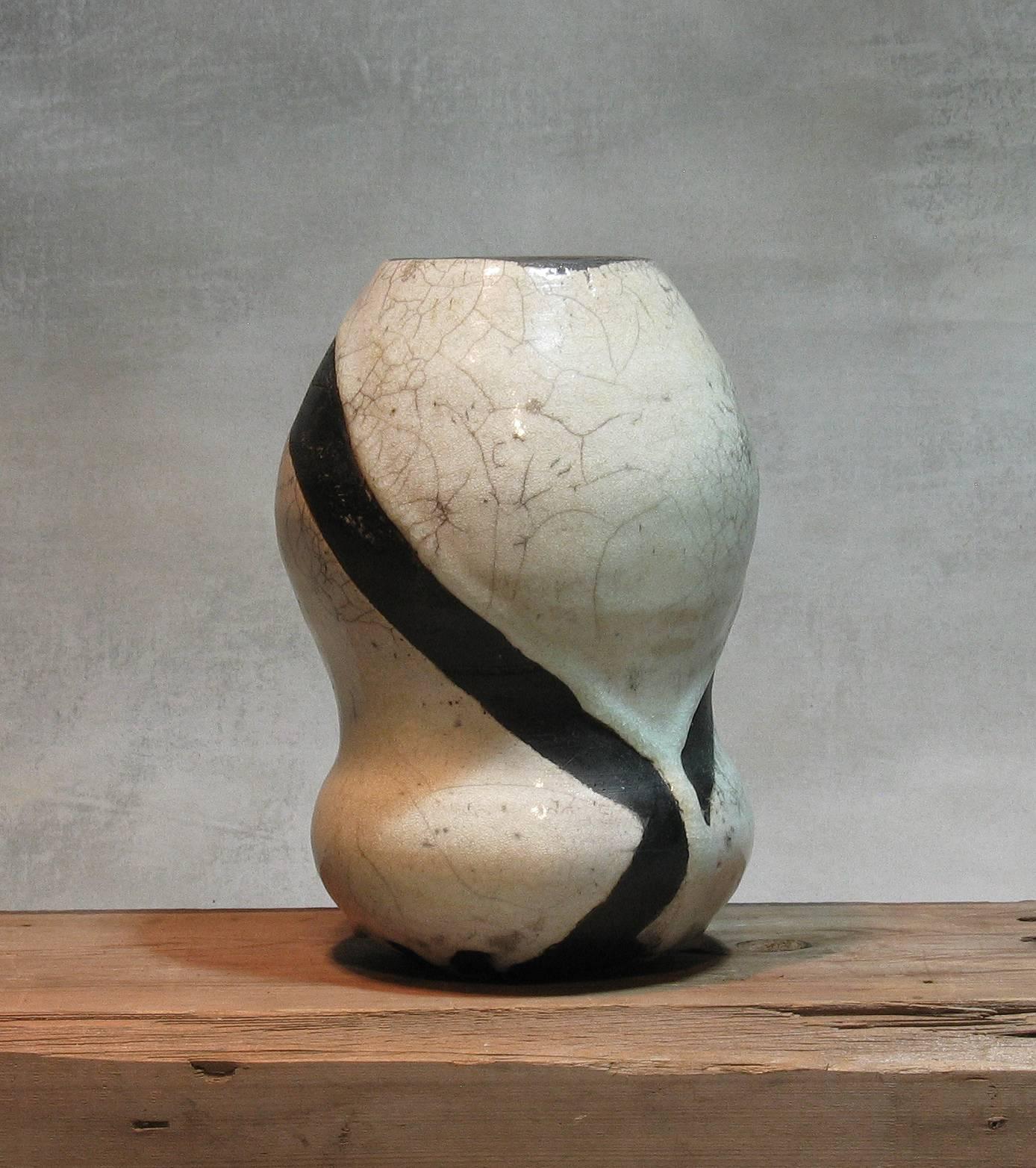 Inconnu Vase en poterie de raku en forme de double gourde artistique en vente