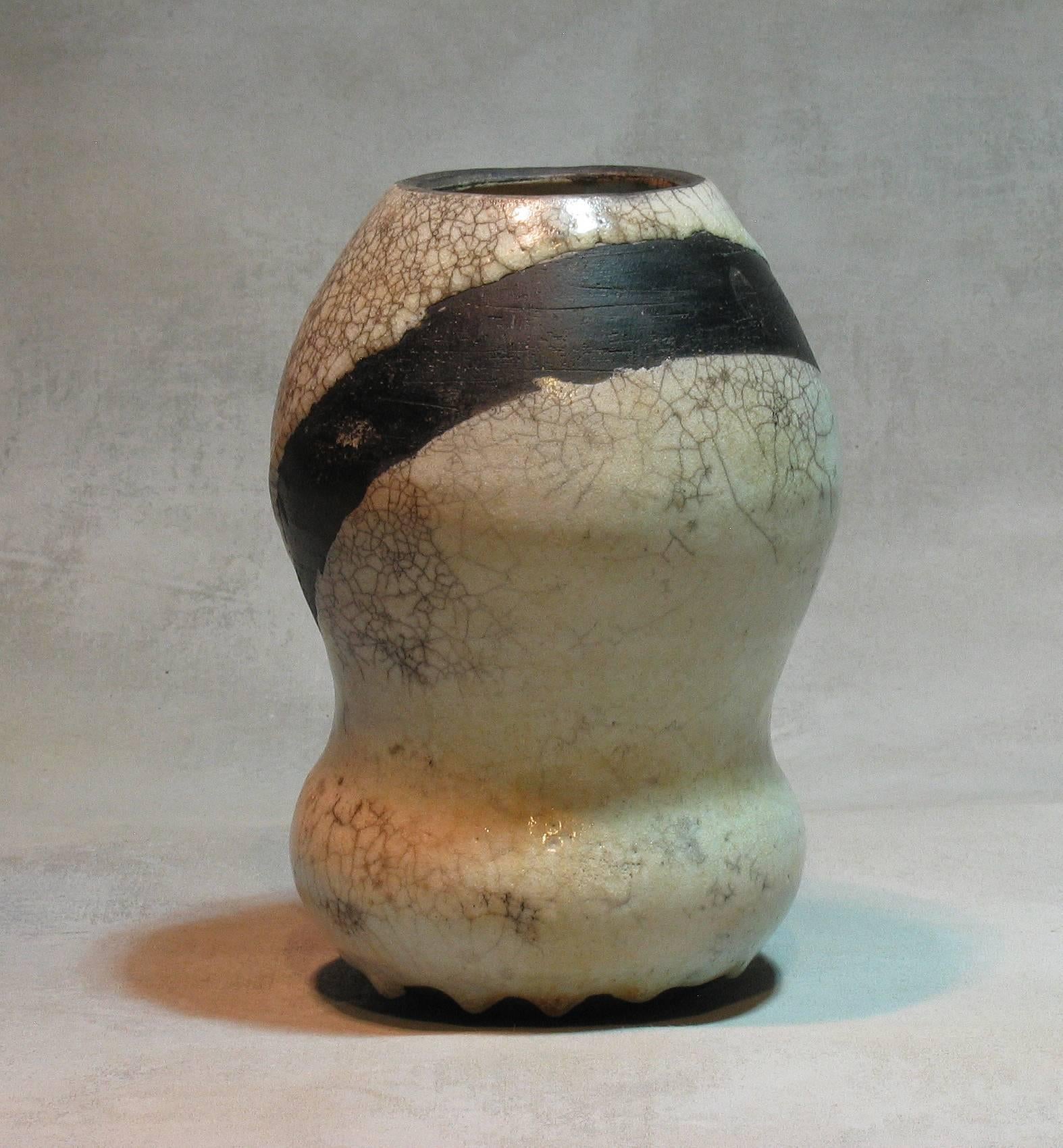 Unglazed Artistic Double Gourd Form Raku Pottery Vase For Sale