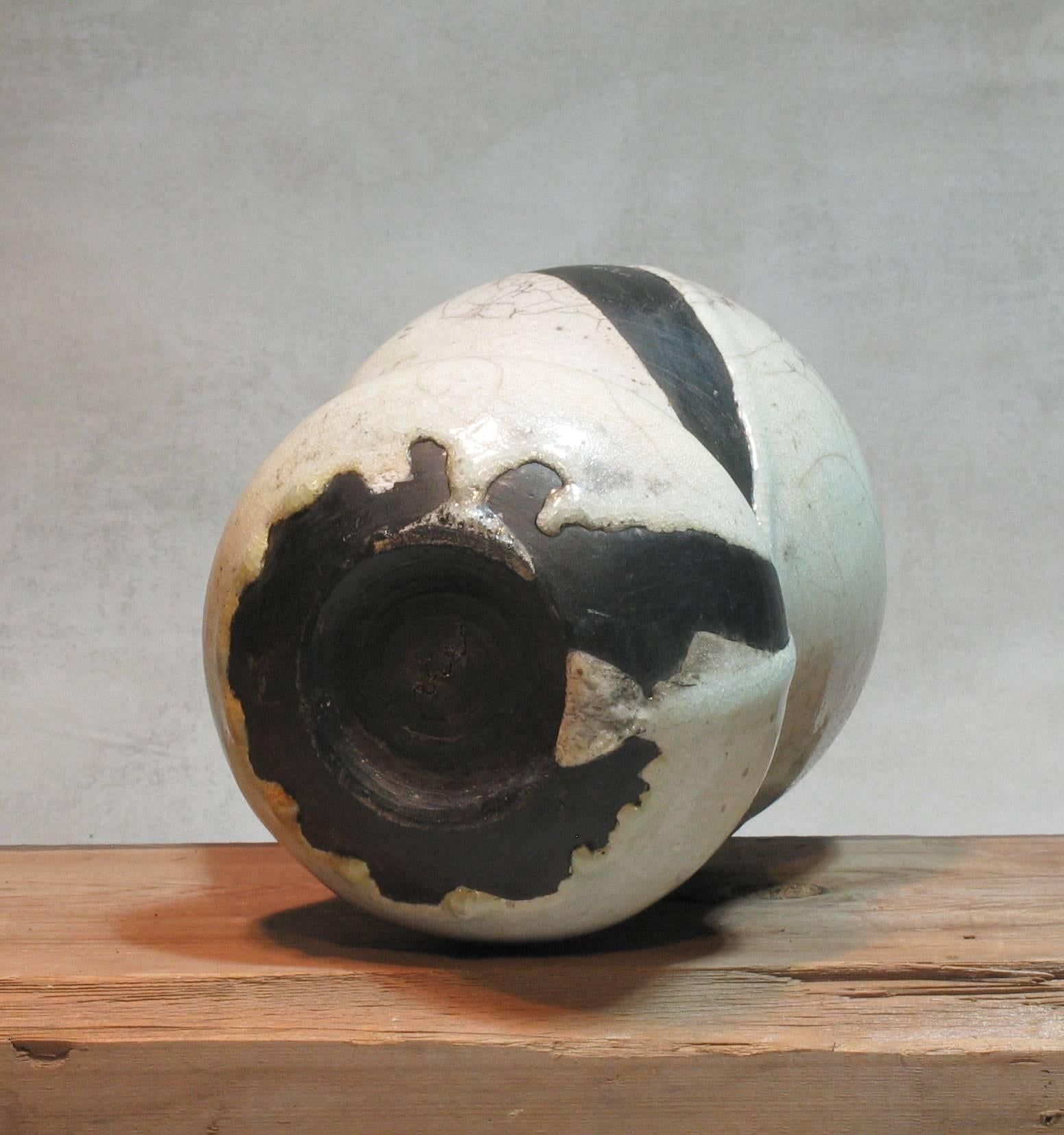 Raku-Keramik-Vase in doppelter Kürbisform, Skulptur (20. Jahrhundert) im Angebot
