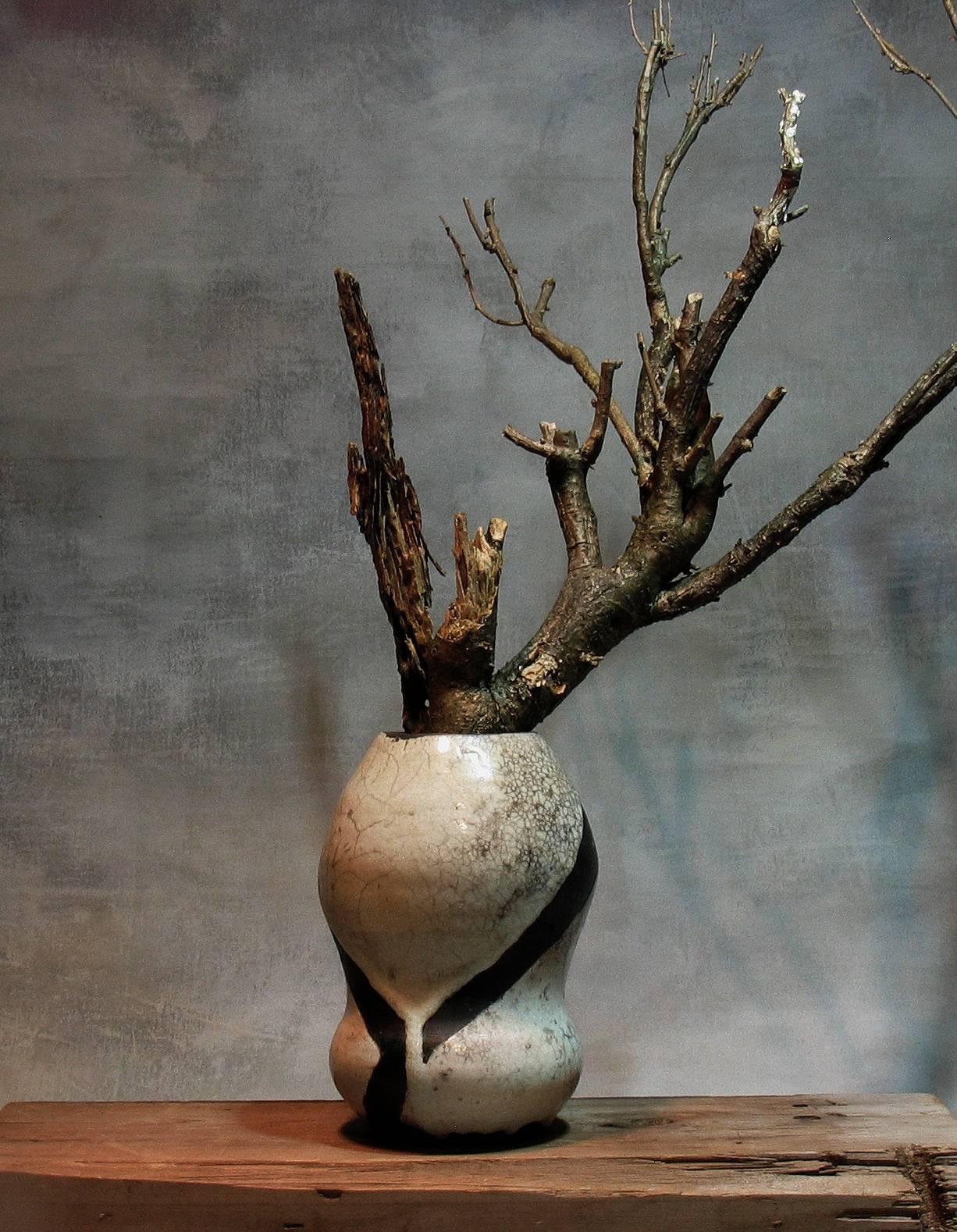 Artistic Double Gourd Form Raku Pottery Vase For Sale 3