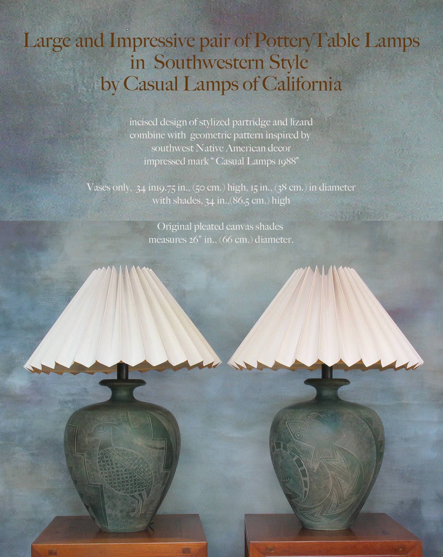 Large Pair Of Southwestern Table Lamps By Casual California Large Pair Of Southwestern Table Lamps By Casual California For At 1stdibs