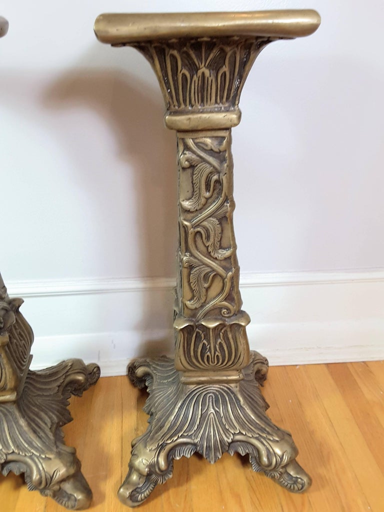 Pair of MidCentury Modern Solid Brass Patinated Pedestals For Sale at