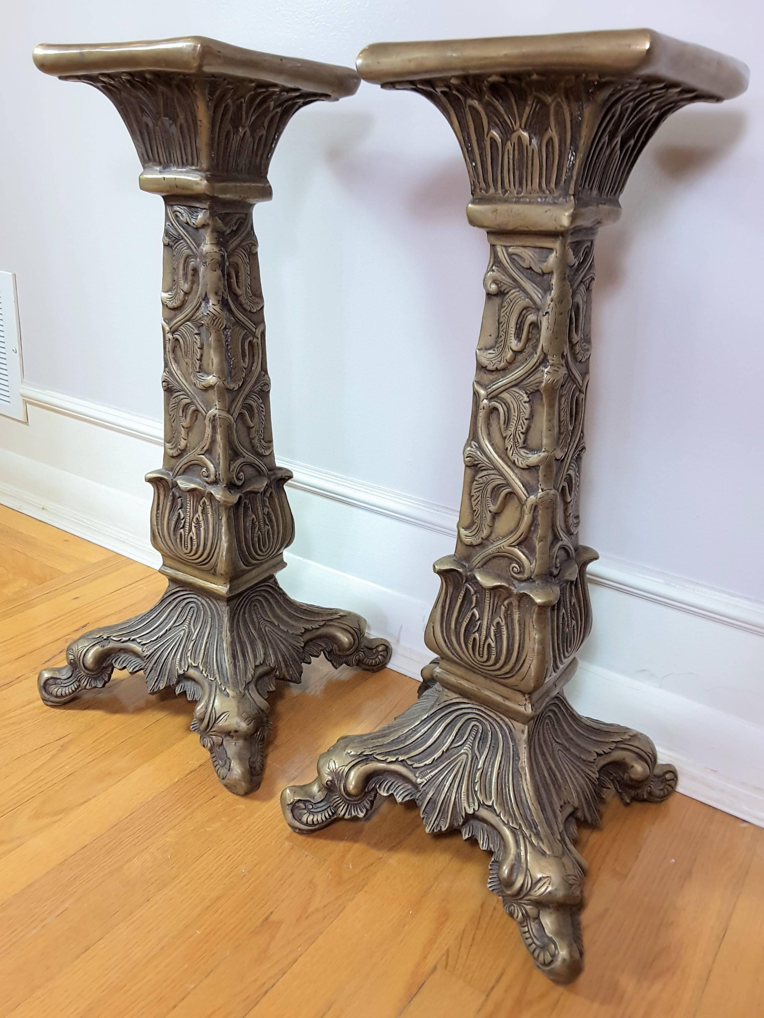 Pair of Mid-Century Modern Solid Brass Patinated Pedestals 2
