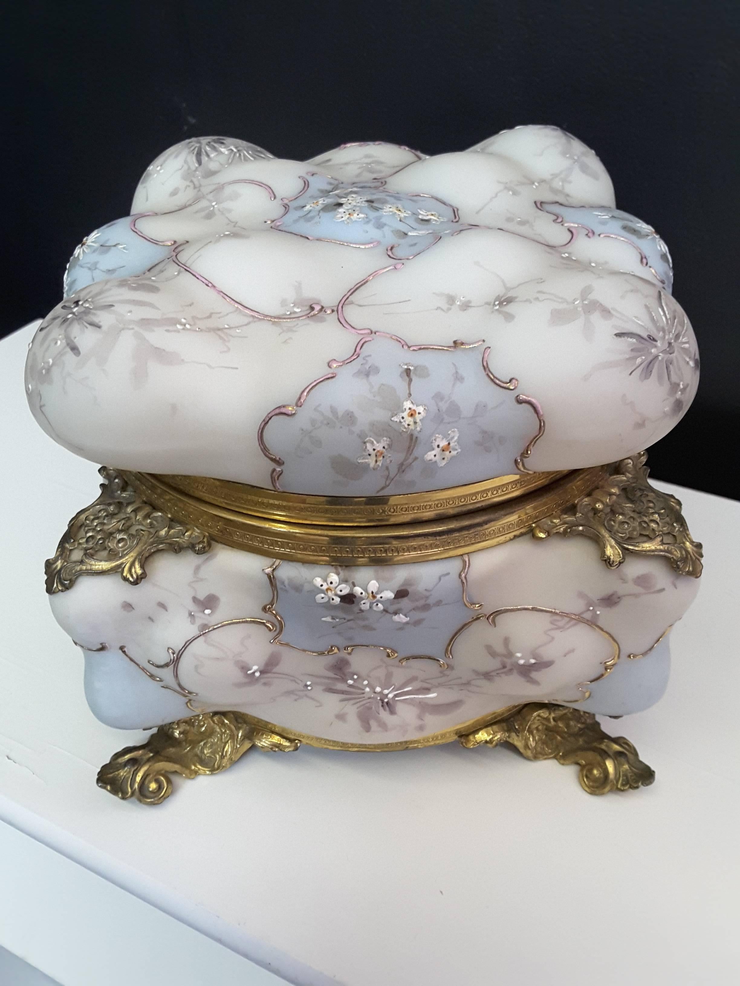 Art Nouveau Largest Size Wave Crest Floral Jewelry Casket or Trinket Box