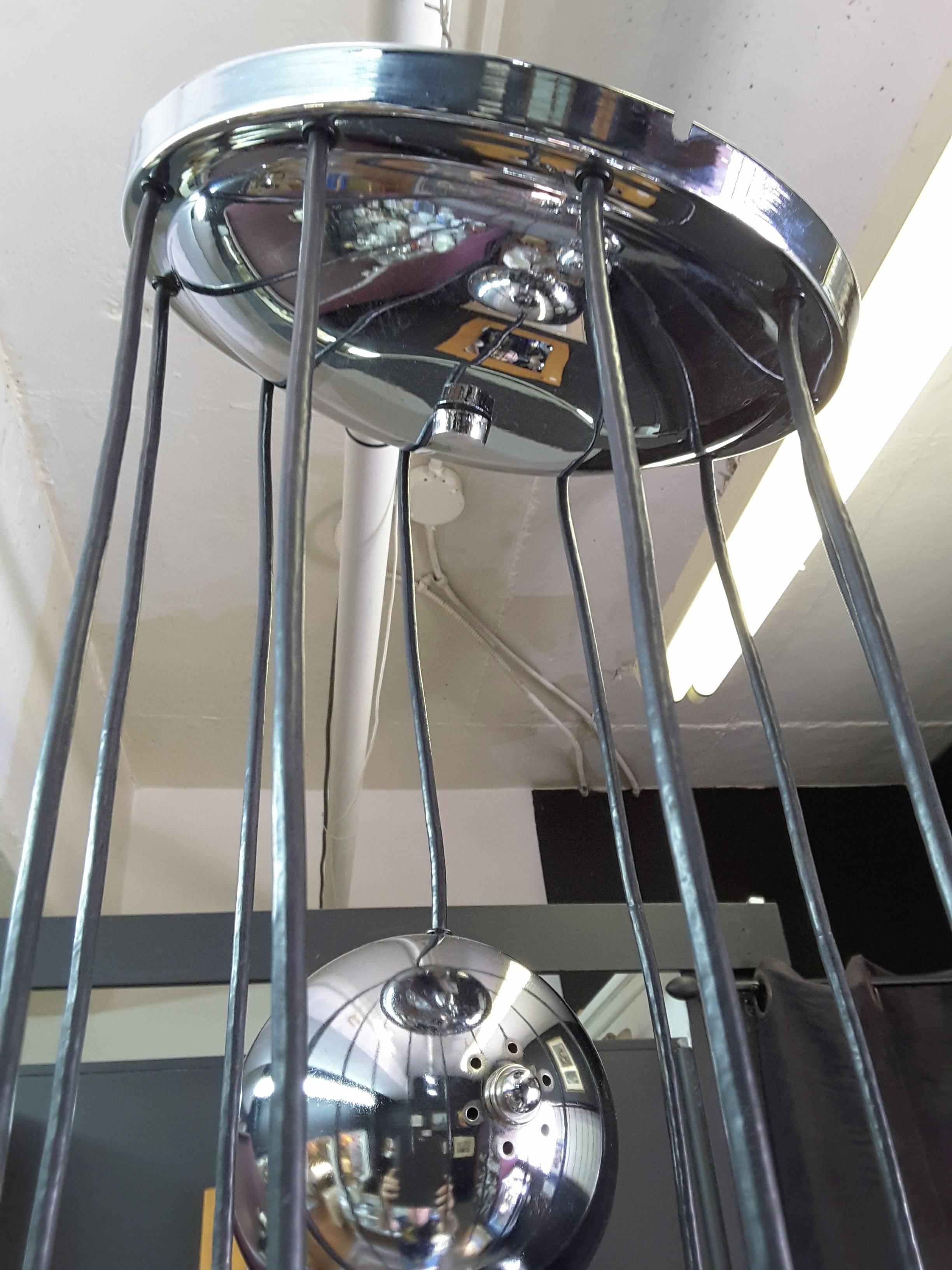 Chrome Ten Ball Spiral Cascading Pendant/ Swag/Chandelier In Good Condition For Sale In Ottawa, Ontario