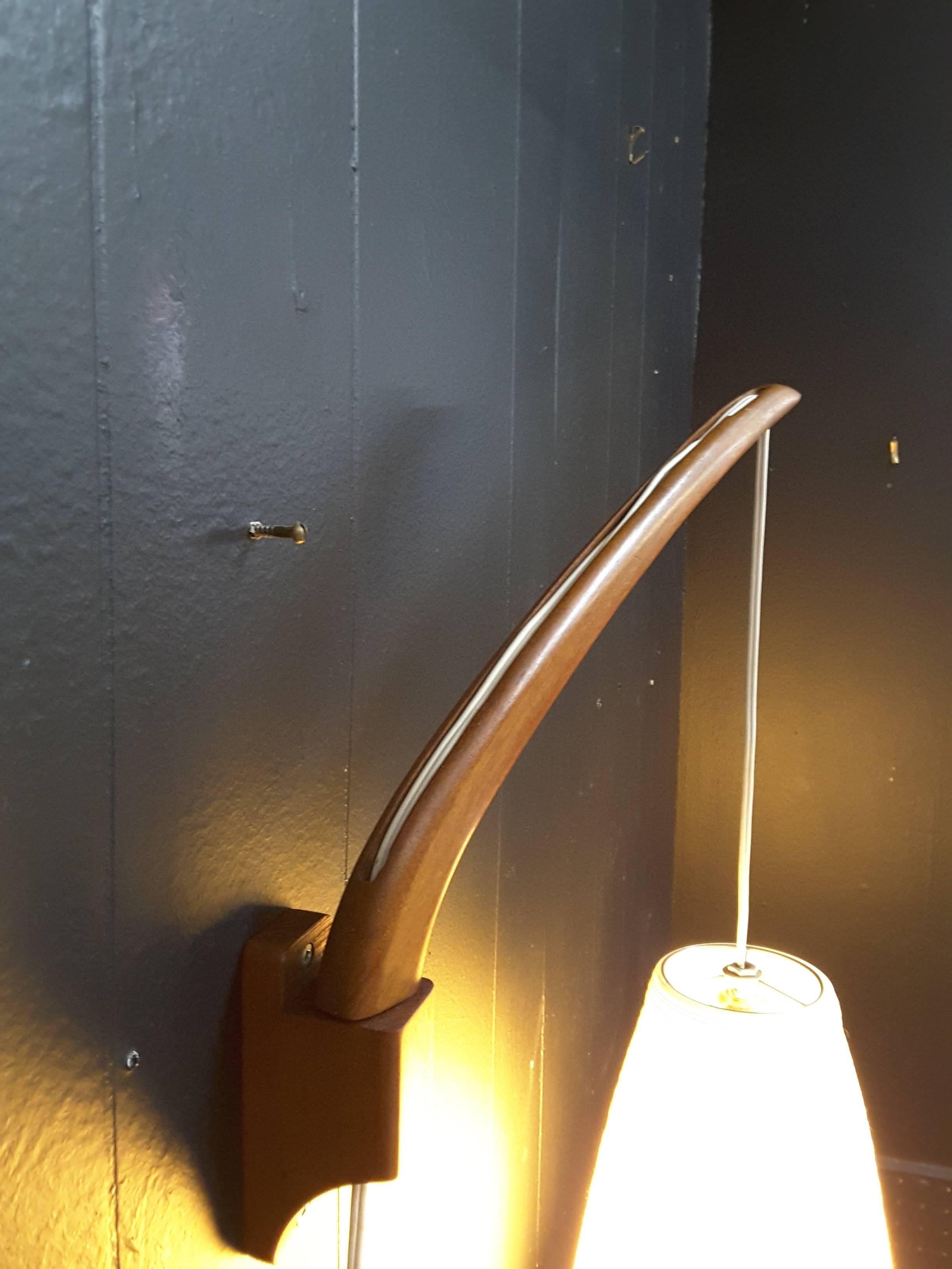 Canadian Lotte Teak Mid-Century Swing Arm Adjustable Wall Light