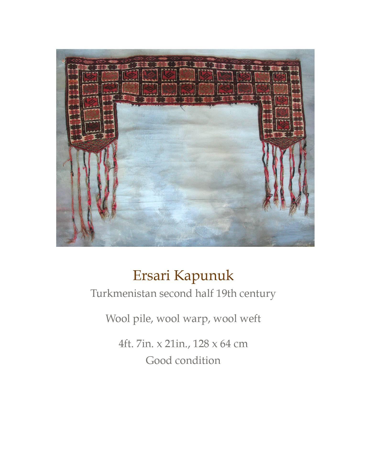 Turkmeno Tappeto di lana Ersari Kapunuk Turkmenistan Decorazione della porta della yurta in vendita