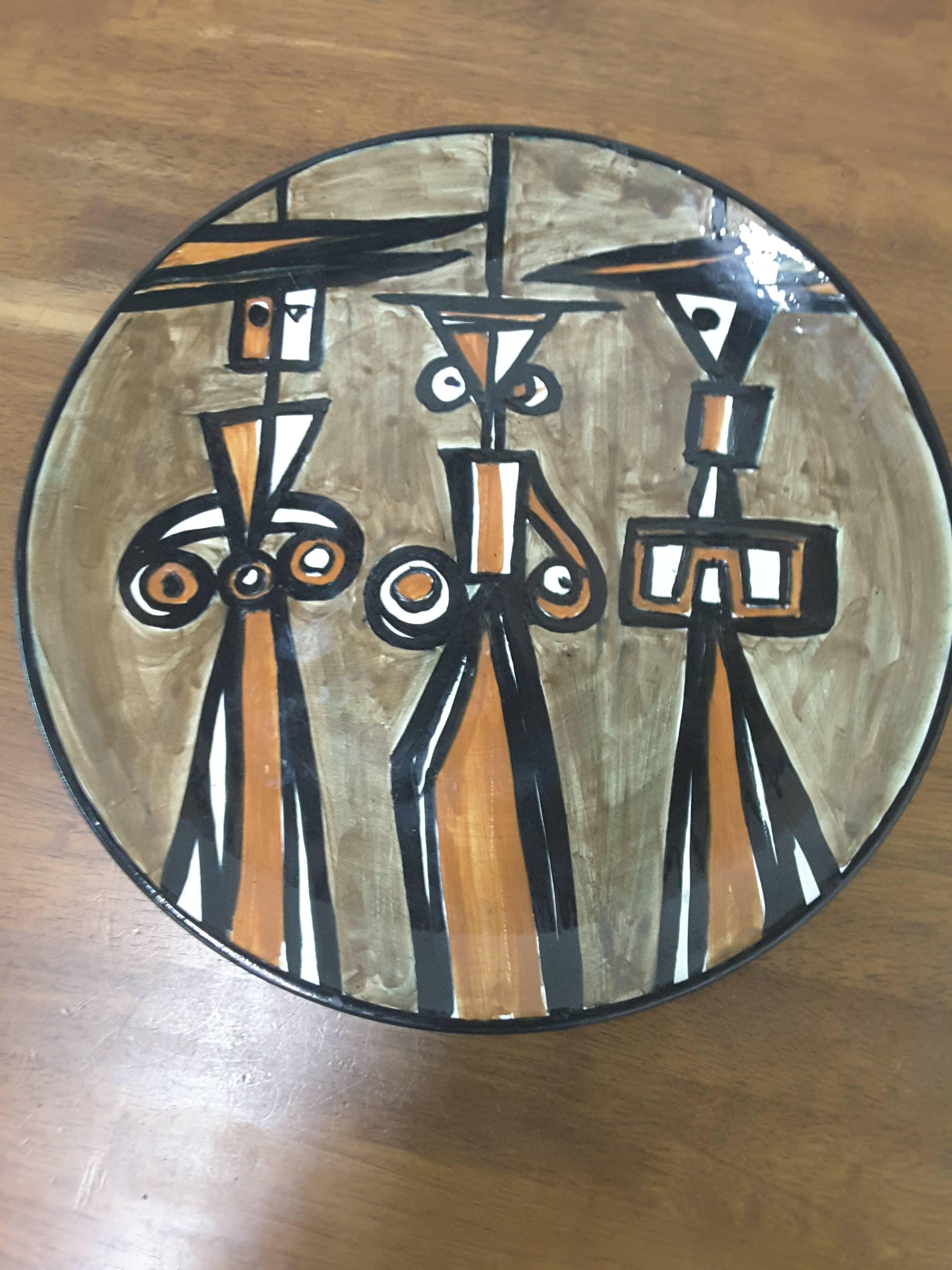 Mid-20th Century Picasso Inspired 1959 Polish Signed Charger