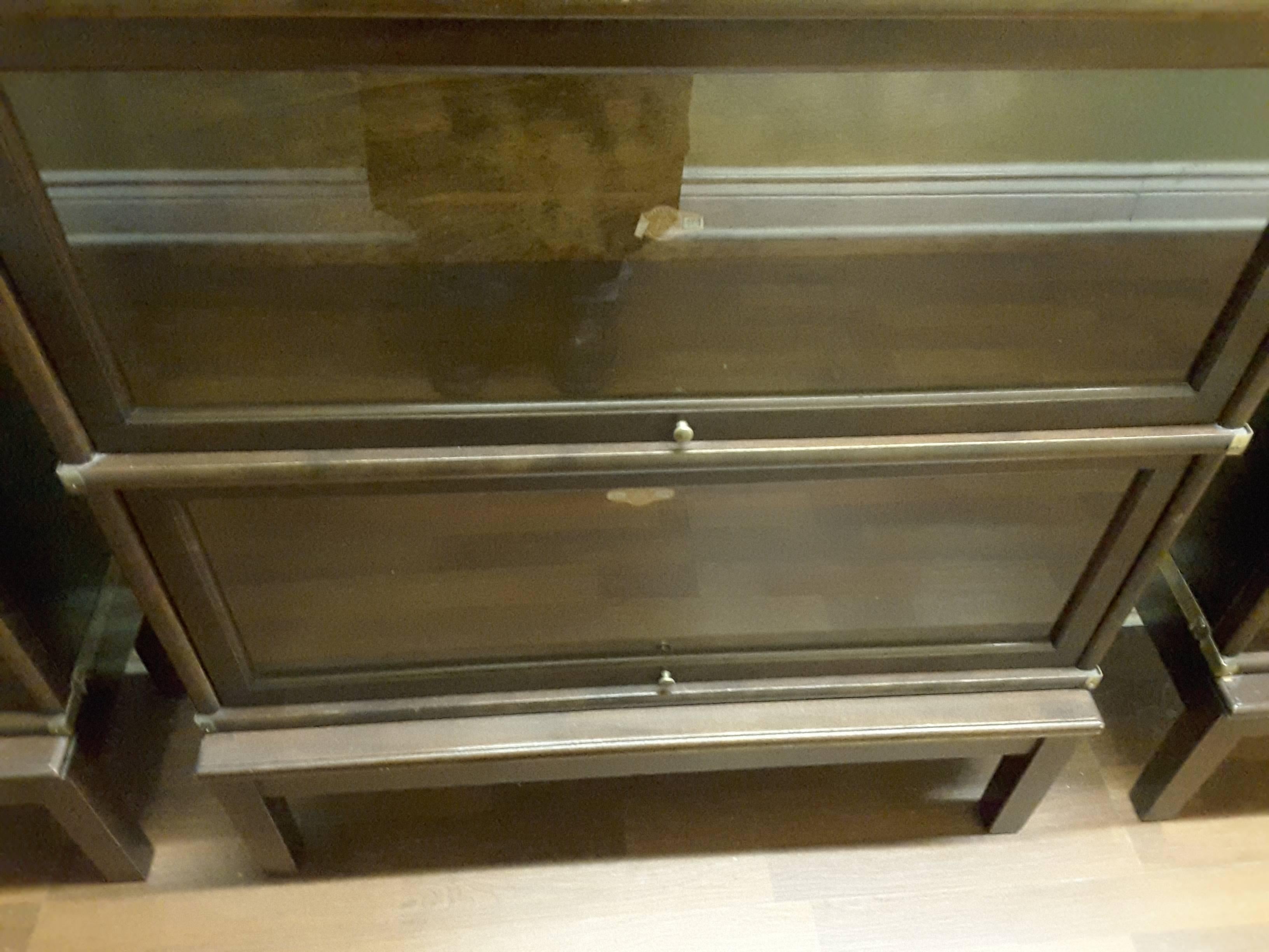 Set of Three Barristers Bookcases in Solid Mahogany and Brass Mounts at