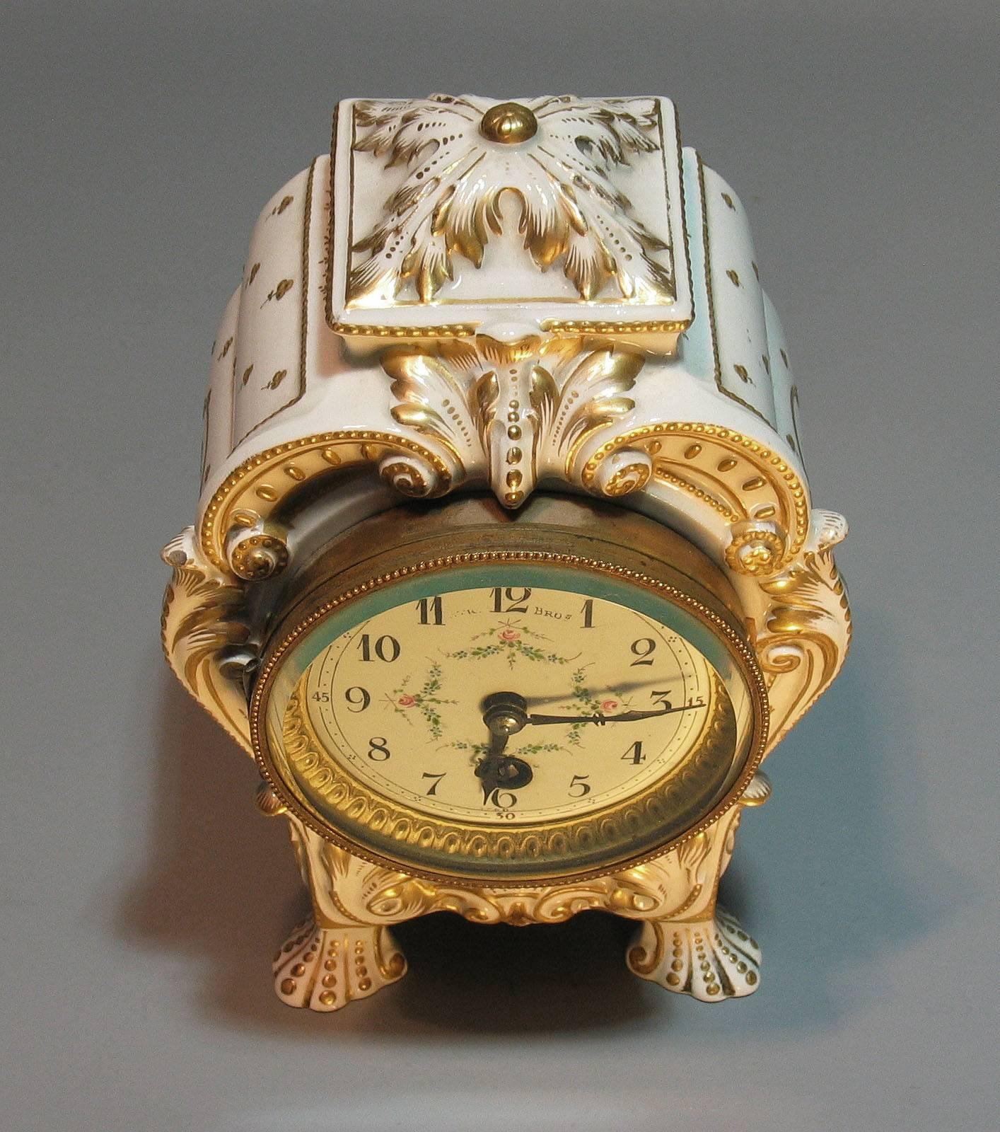 Molded Louis XVI Style Porcelain Mantle Clock, French, Late 19th Century For Sale