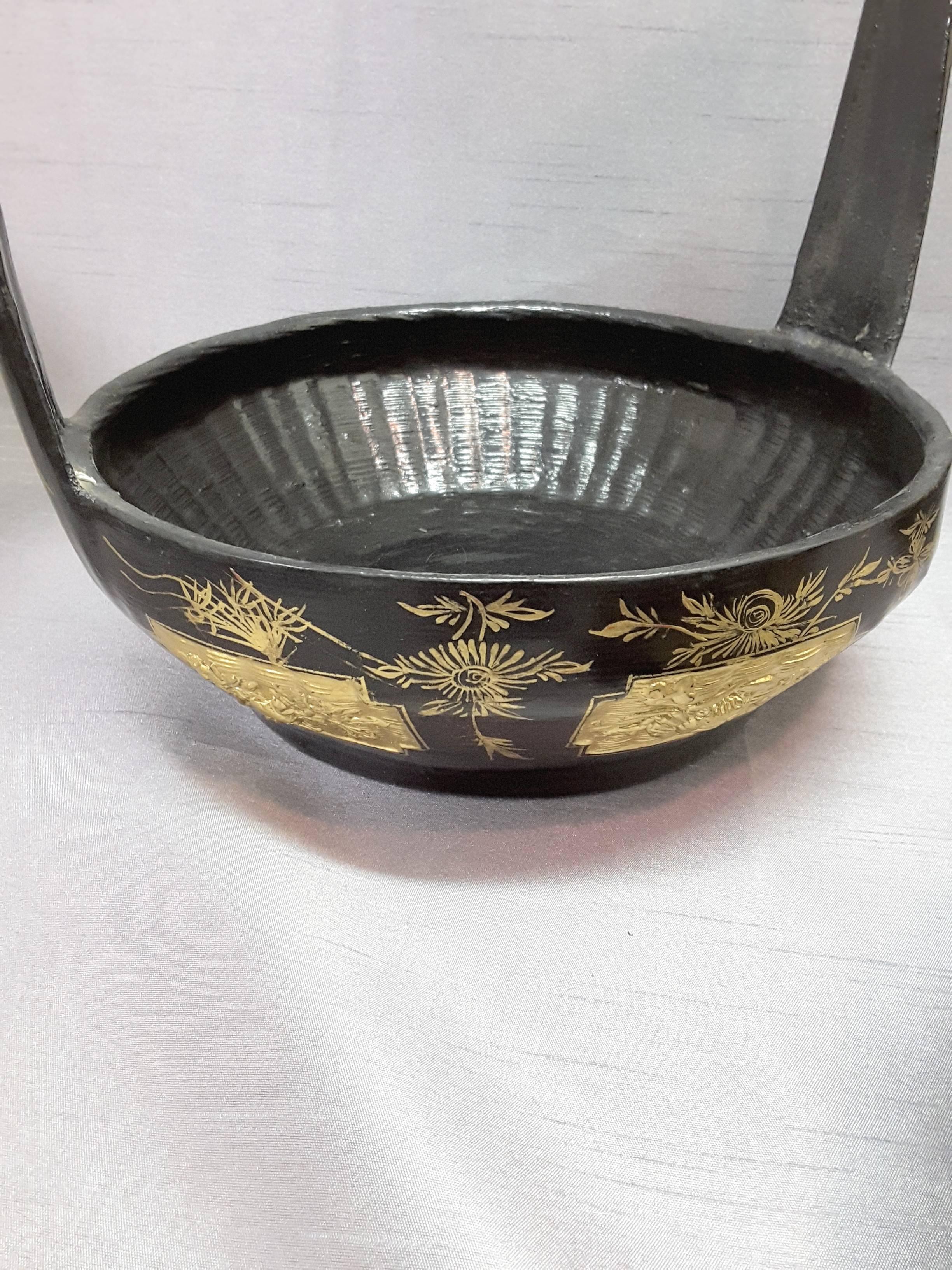 20th Century Chinese Black Lacquered and Gilt Food Carrier/Storage Box For Sale