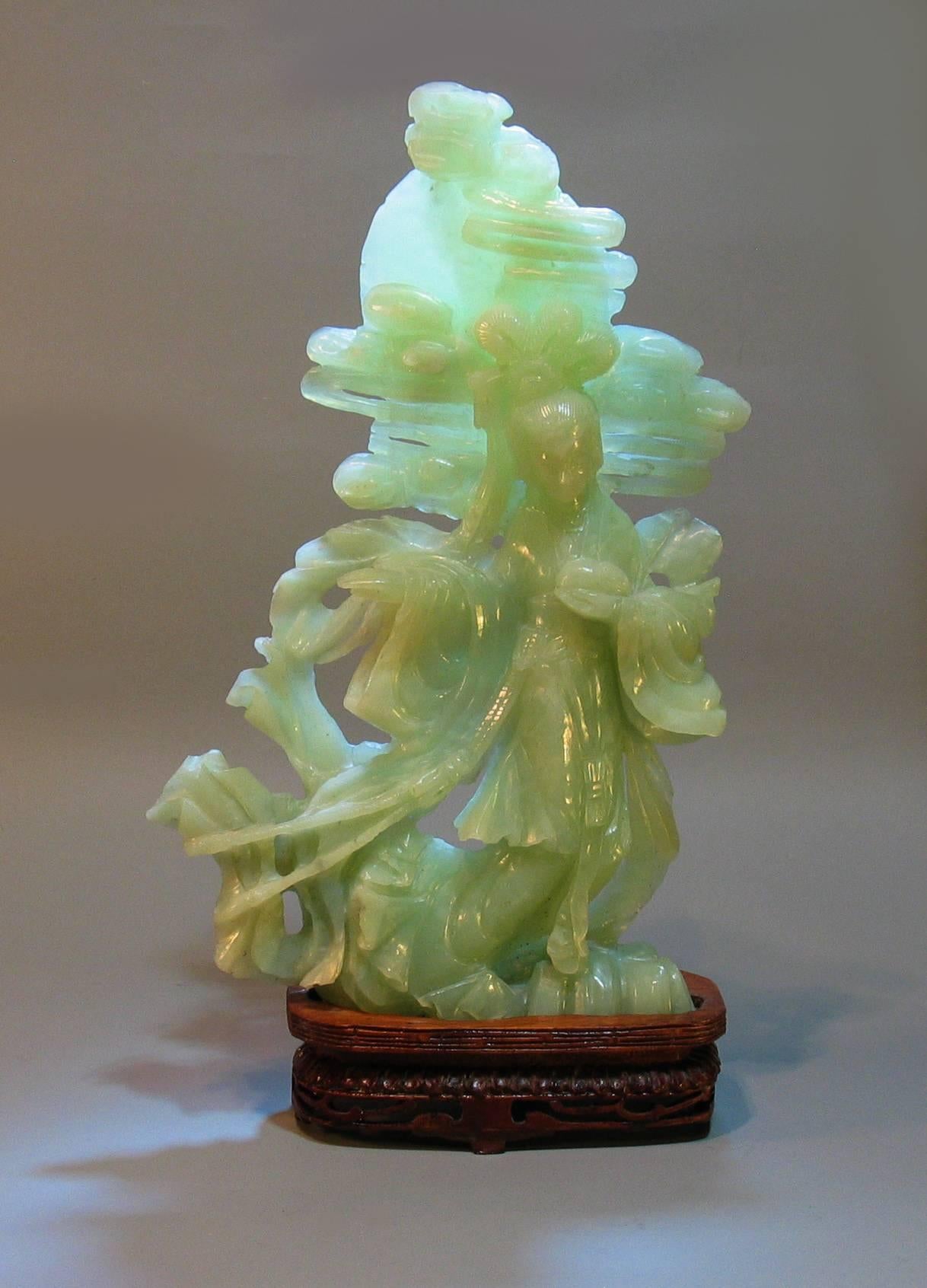 Chinese Export Rare Large Chinese Carved Jade Figure of 