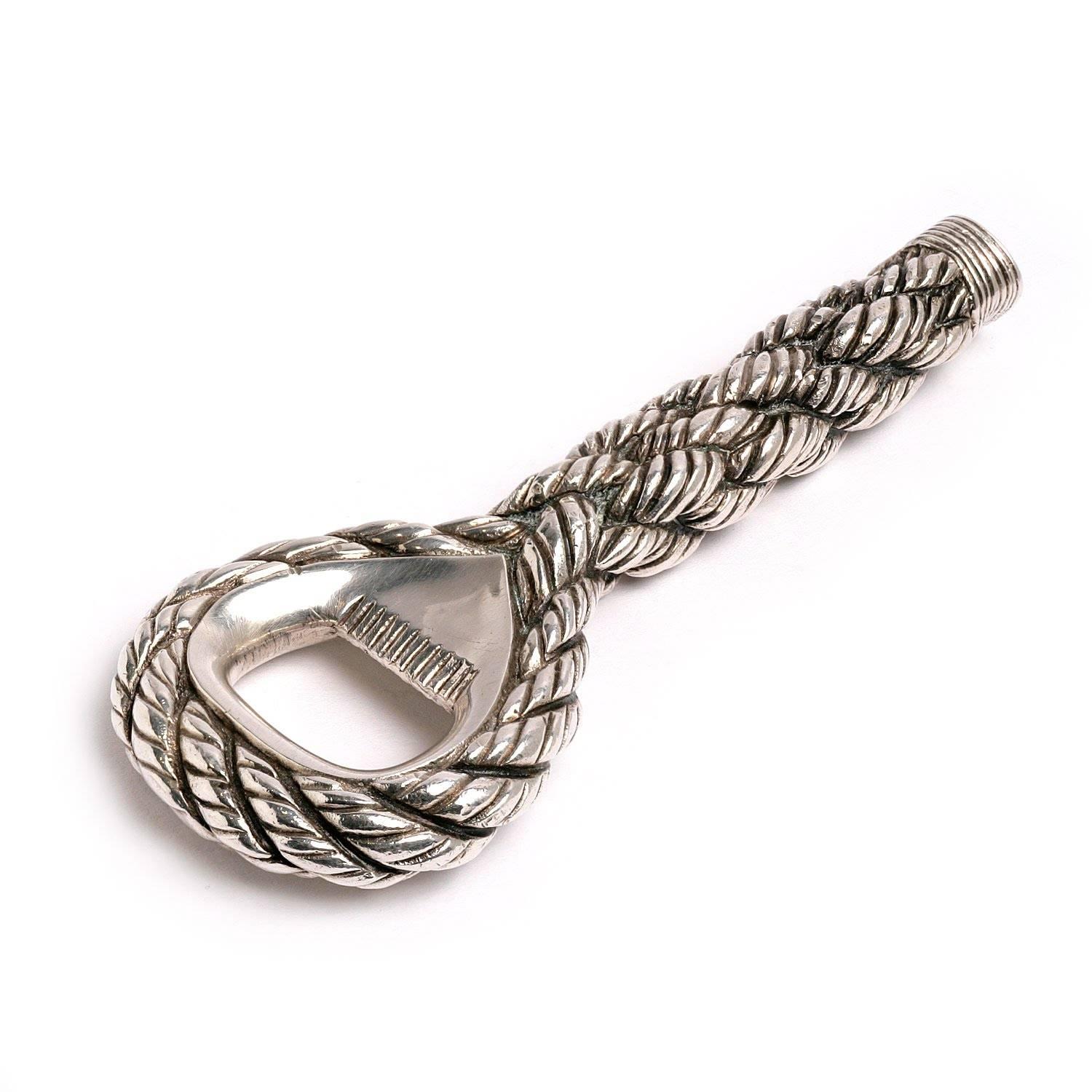 French Hermes Nautical Rope Twist Sterling Silver Bottle Opener