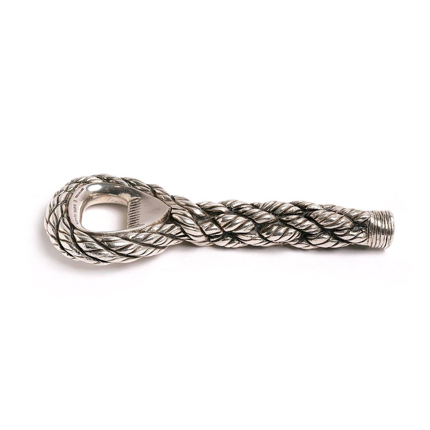 Hermes Nautical Rope Twist Sterling Silver Bottle Opener In Good Condition In Ottawa, Ontario