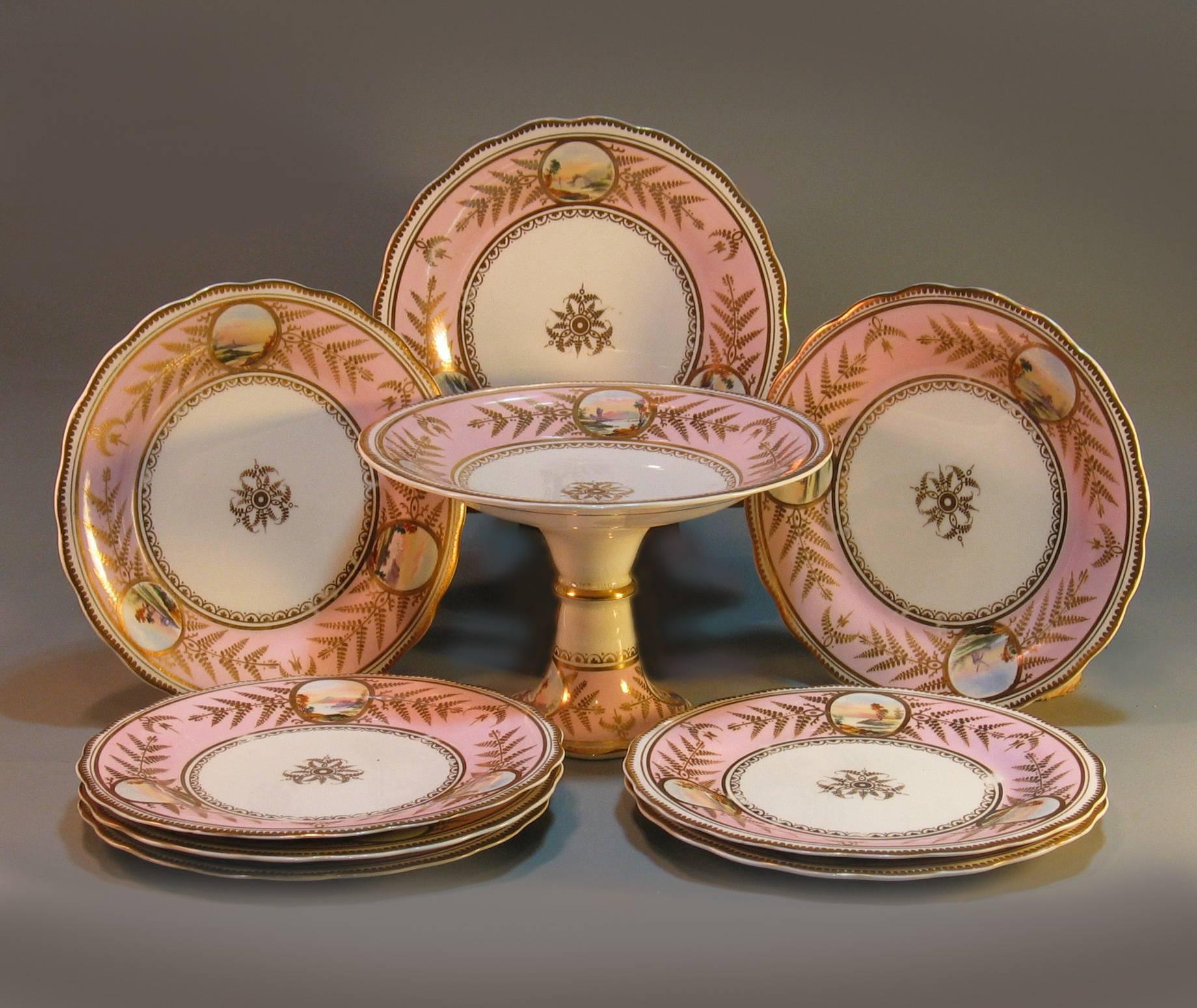 Victorian English Scenic Porcelain Dessert Service, Mid-19th Century For Sale