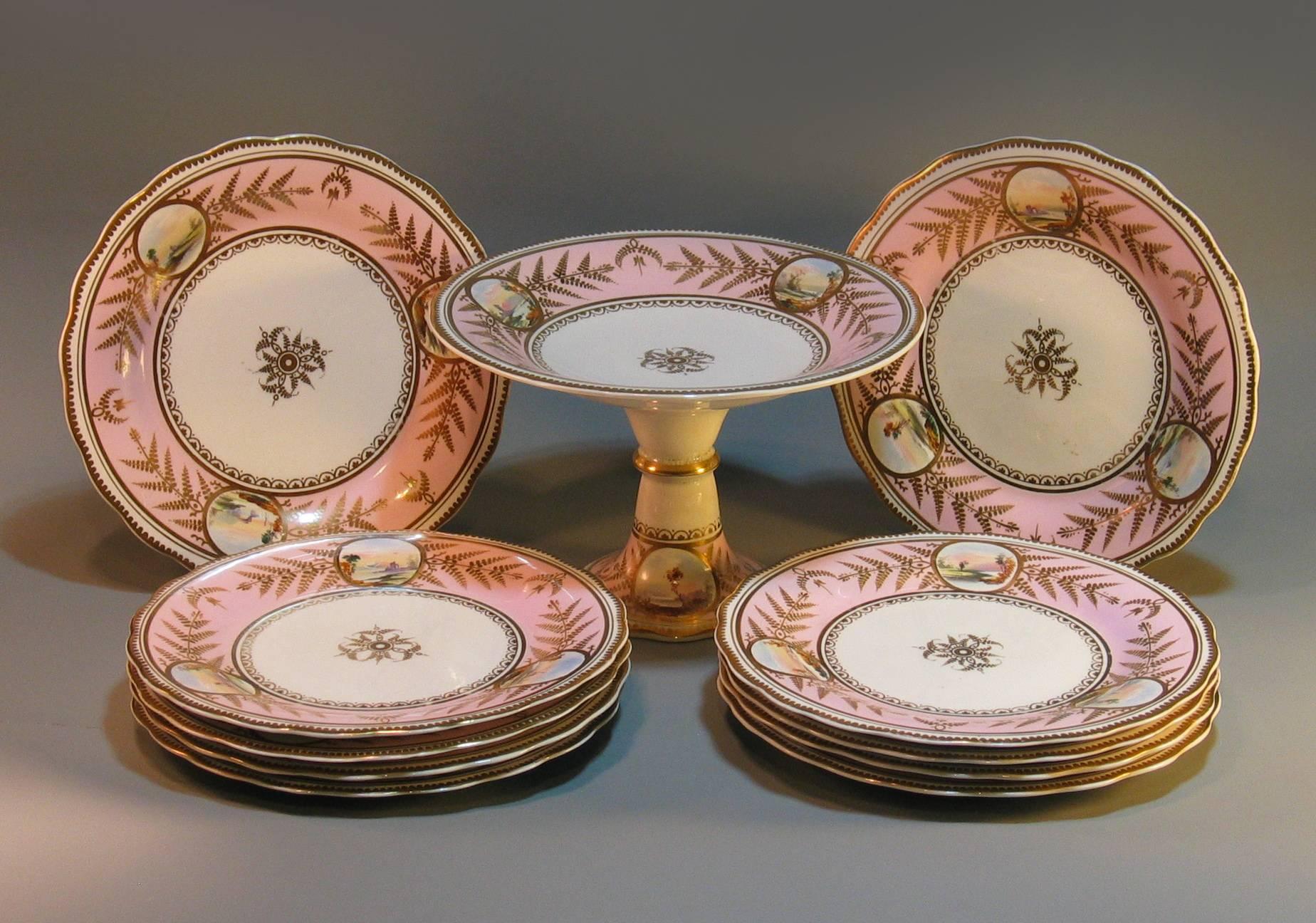 English Scenic Porcelain Dessert Service, Mid-19th Century For Sale 3