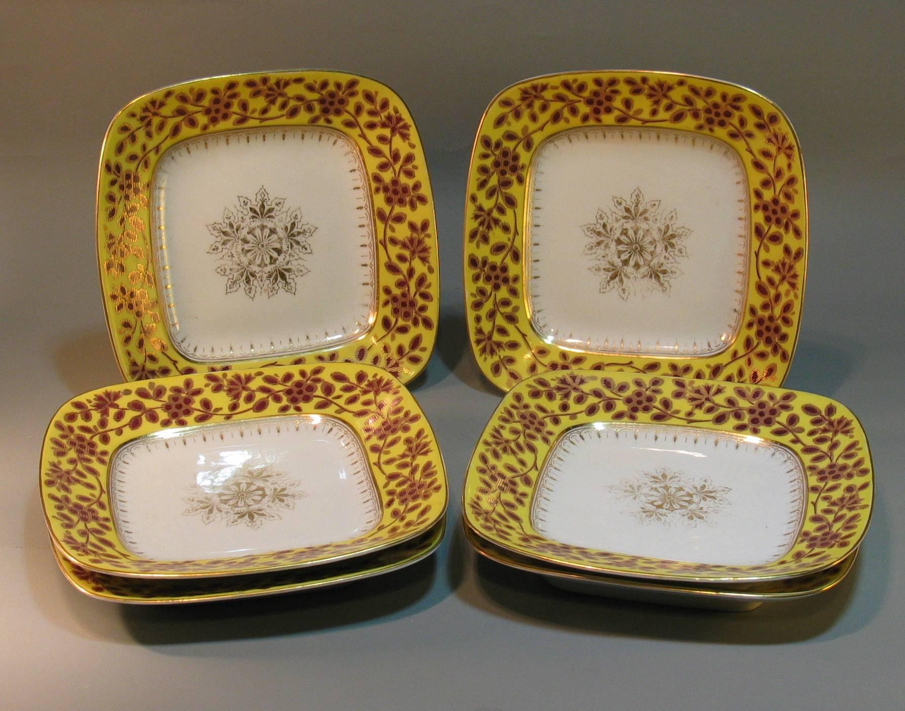 Czech Six Unusual Rounded Square Porcelain Plates, 19th Century For Sale