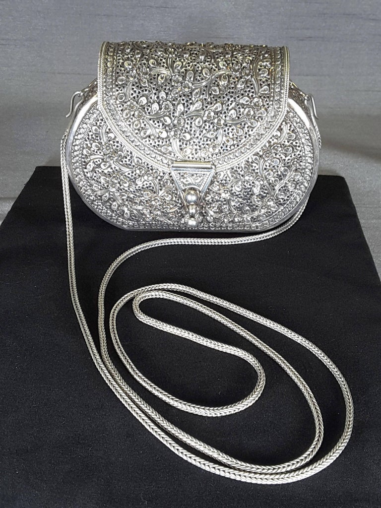 Sterling Silver Floral Decorated Evening Purse at 1stDibs