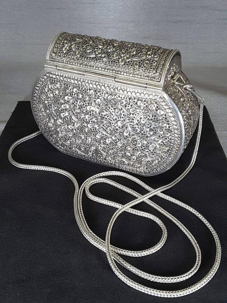 Sterling Silver Floral Decorated Evening Purse at 1stDibs