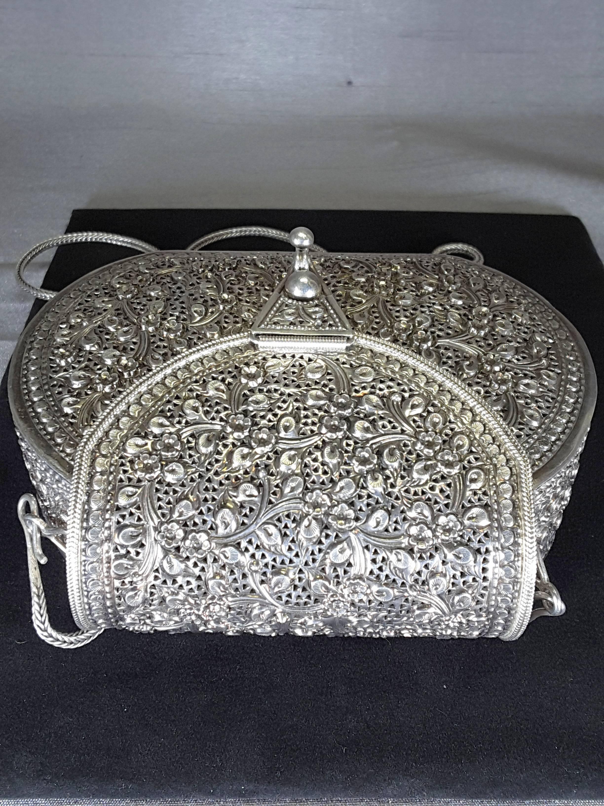 Unknown Sterling Silver Floral Decorated Evening Purse