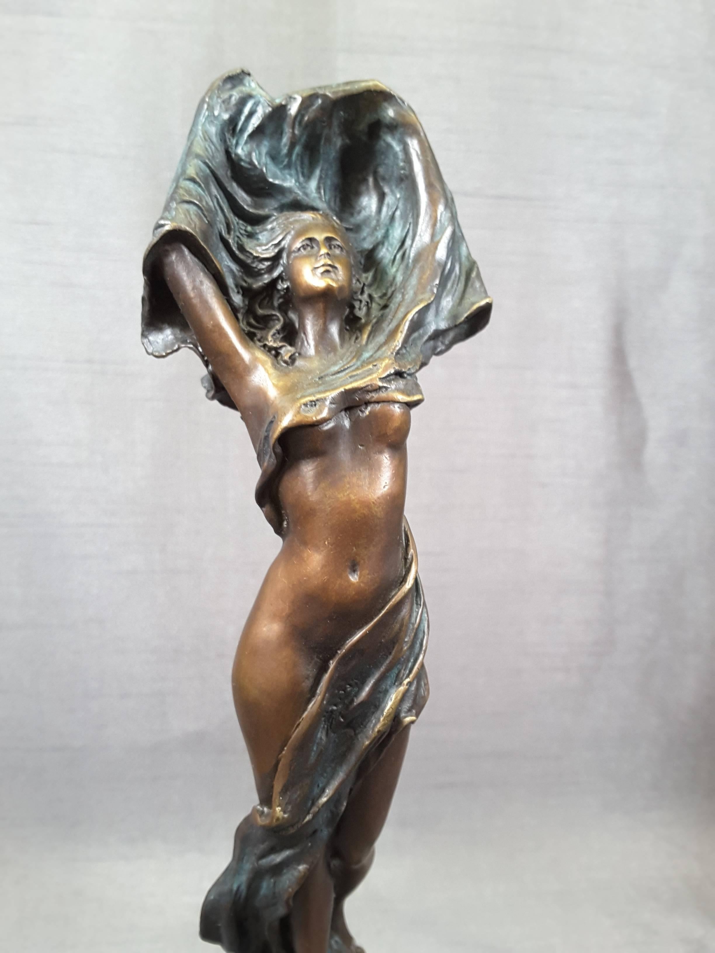 Cast Art Nouveau Bronze Lady on Marble Base by Miguel Fernando Lopez 'Milo'