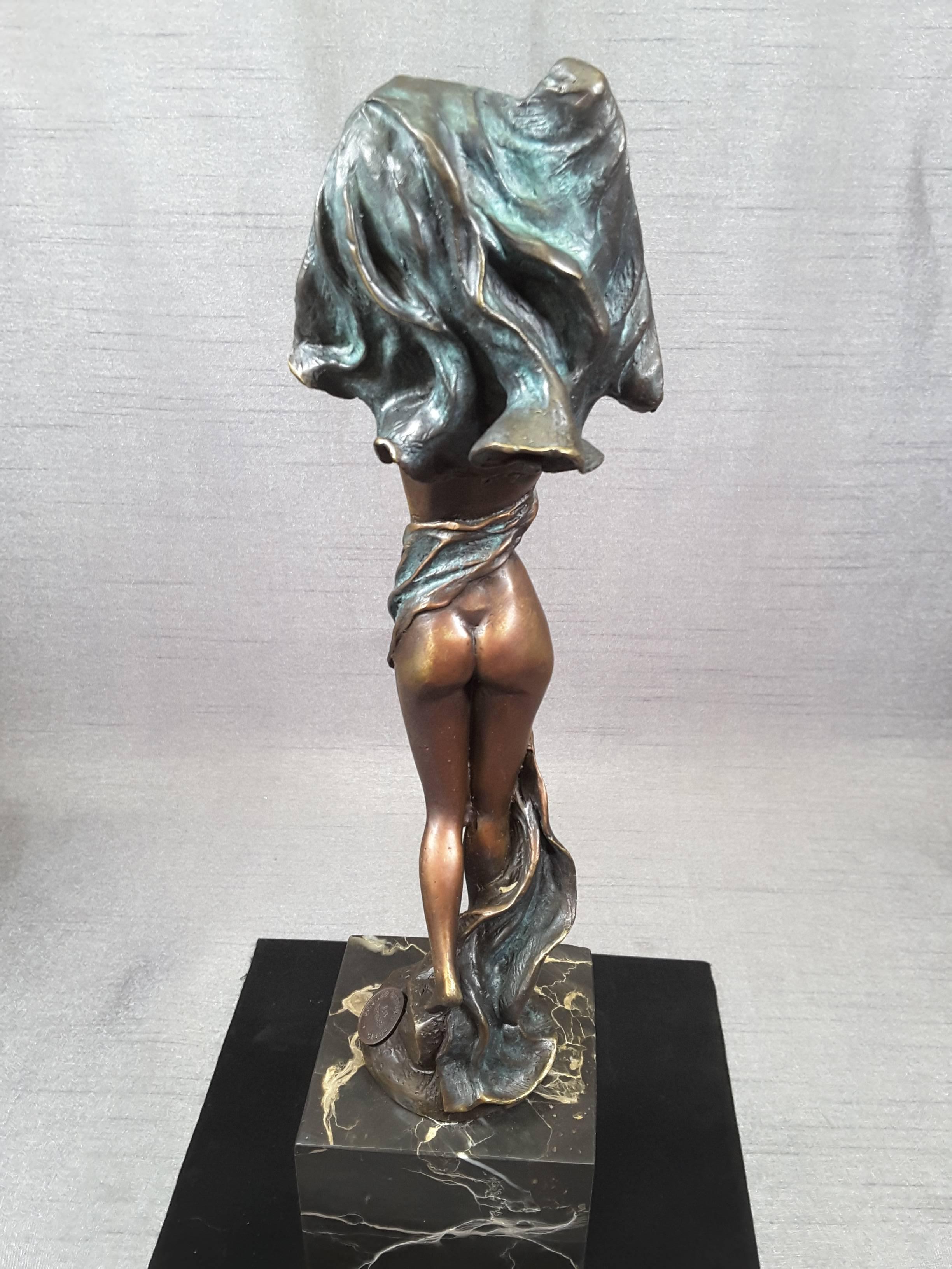 20th Century Art Nouveau Bronze Lady on Marble Base by Miguel Fernando Lopez 'Milo'