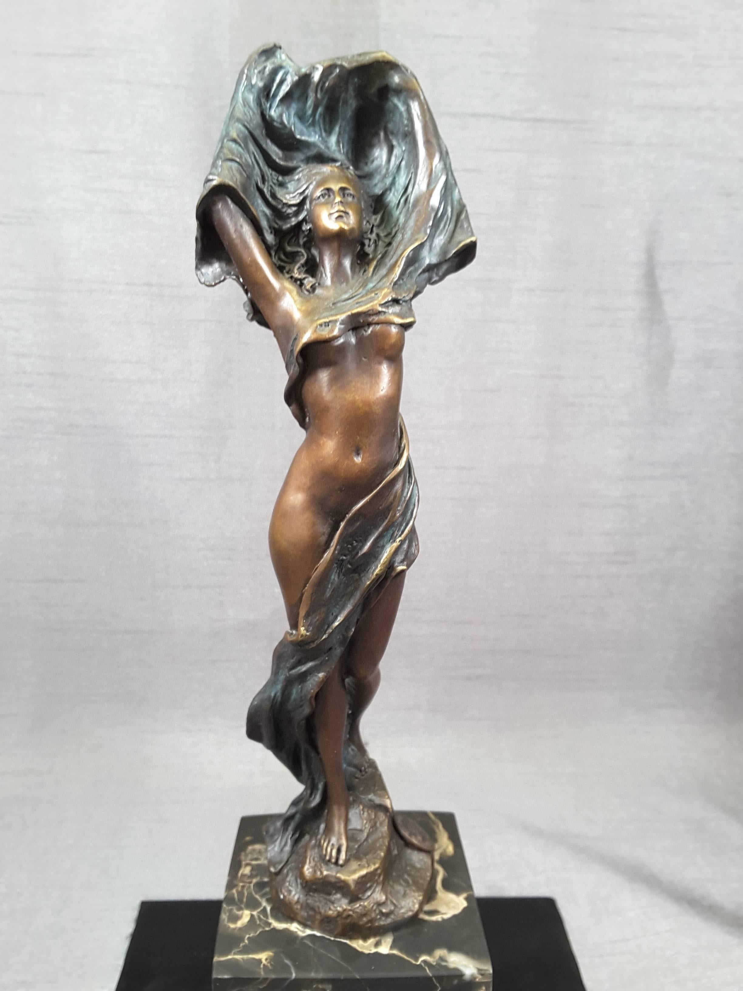 Art Nouveau Bronze Lady on Marble Base by Miguel Fernando Lopez 'Milo' 1