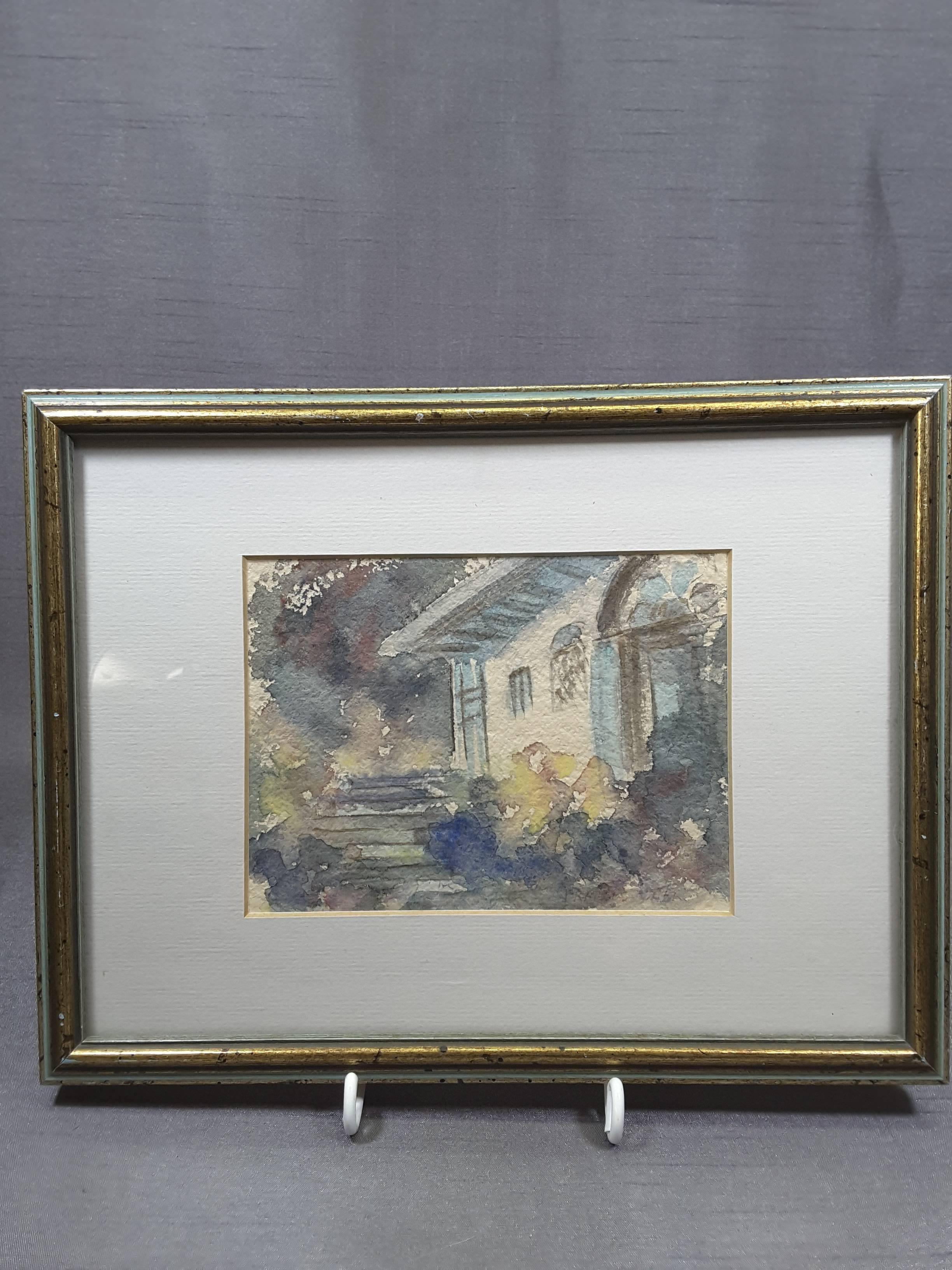 Francis Carr Watercolor, titled Doorway Portmeirion Wales, Neice of Emily Carr (Group of 7) Canadian famous artist group. The watercolor is of a Wales country home, mounted on acid free matting, with no foxing or moisture issues. The painting is in
