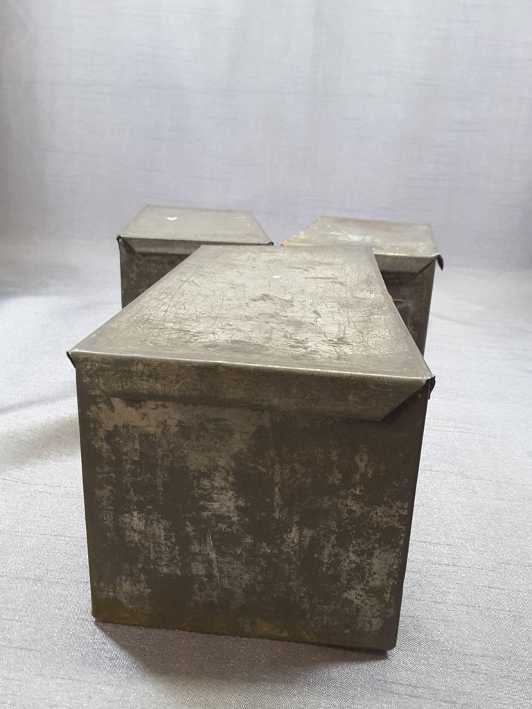 Industrial Vintage Handmade Tin Storage Boxes For Sale at 1stDibs