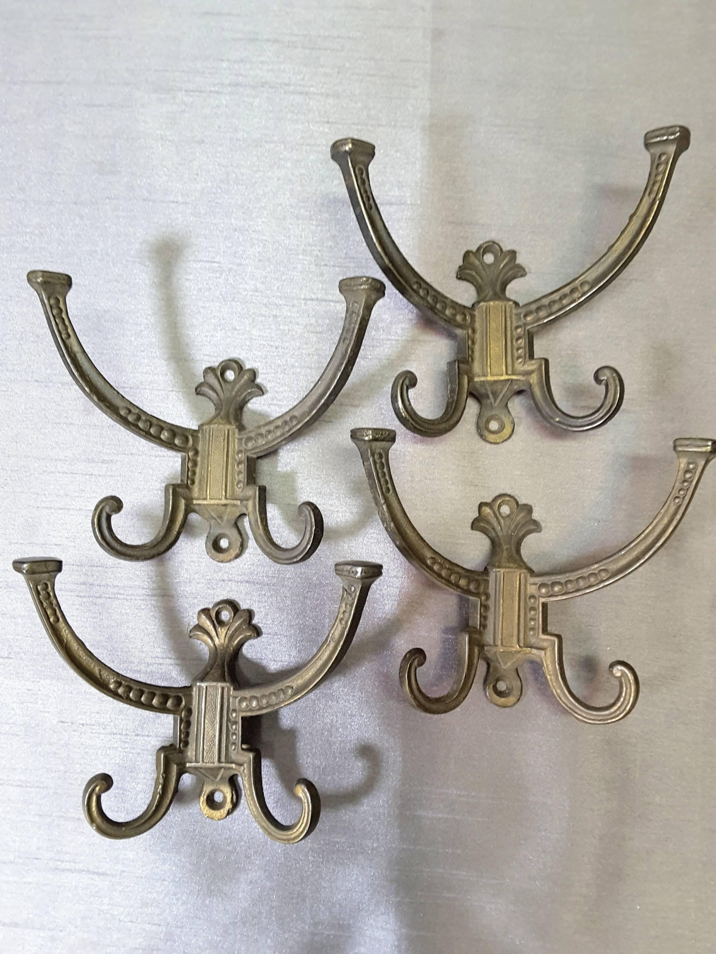 Victorian Hallstand or Coat Rack Hooks, Set of Four, Dated 1878 and Marked 3