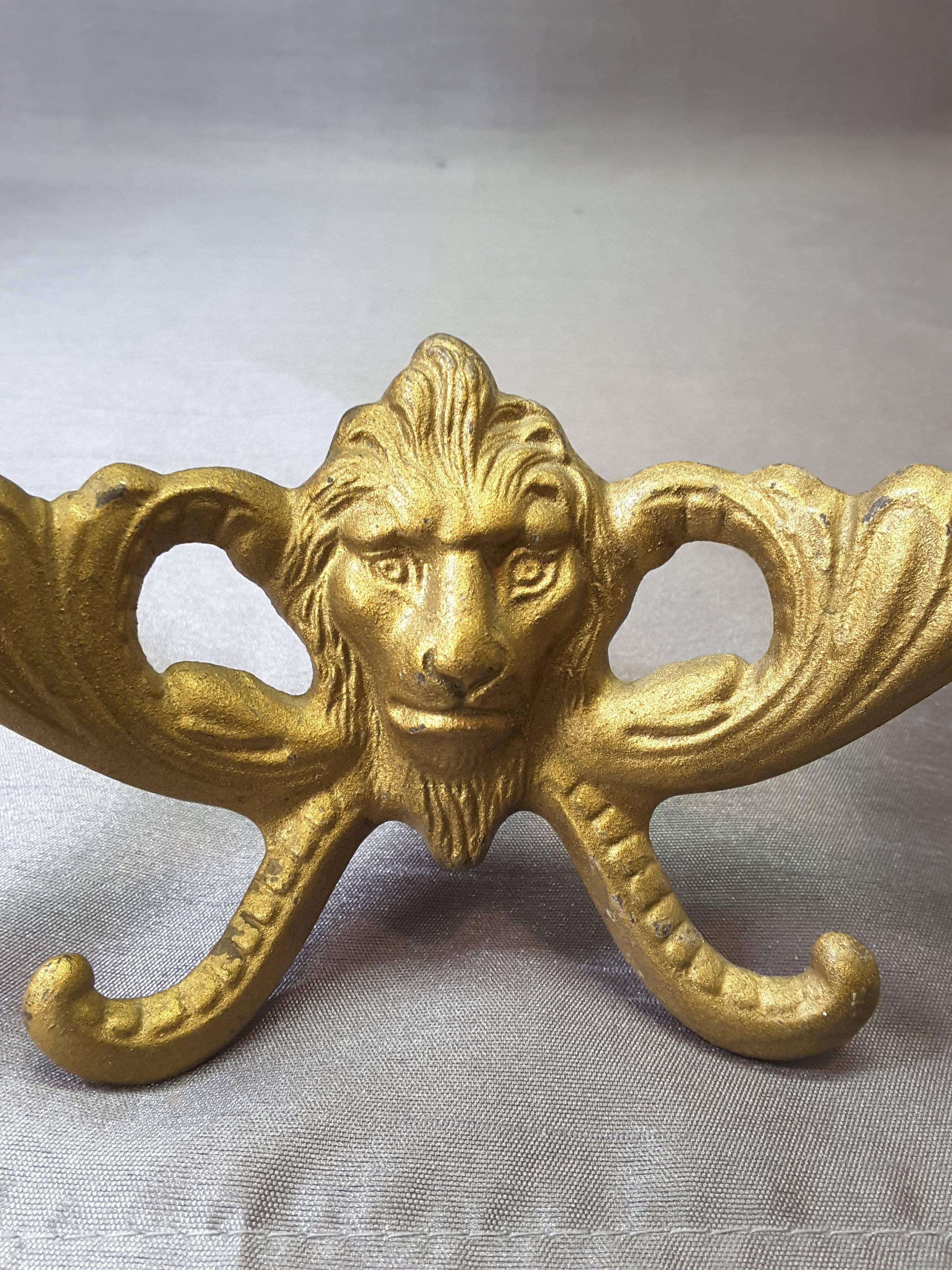 Cast Pair of Victorian Lions Head Mirror/Coat Rack Hooks