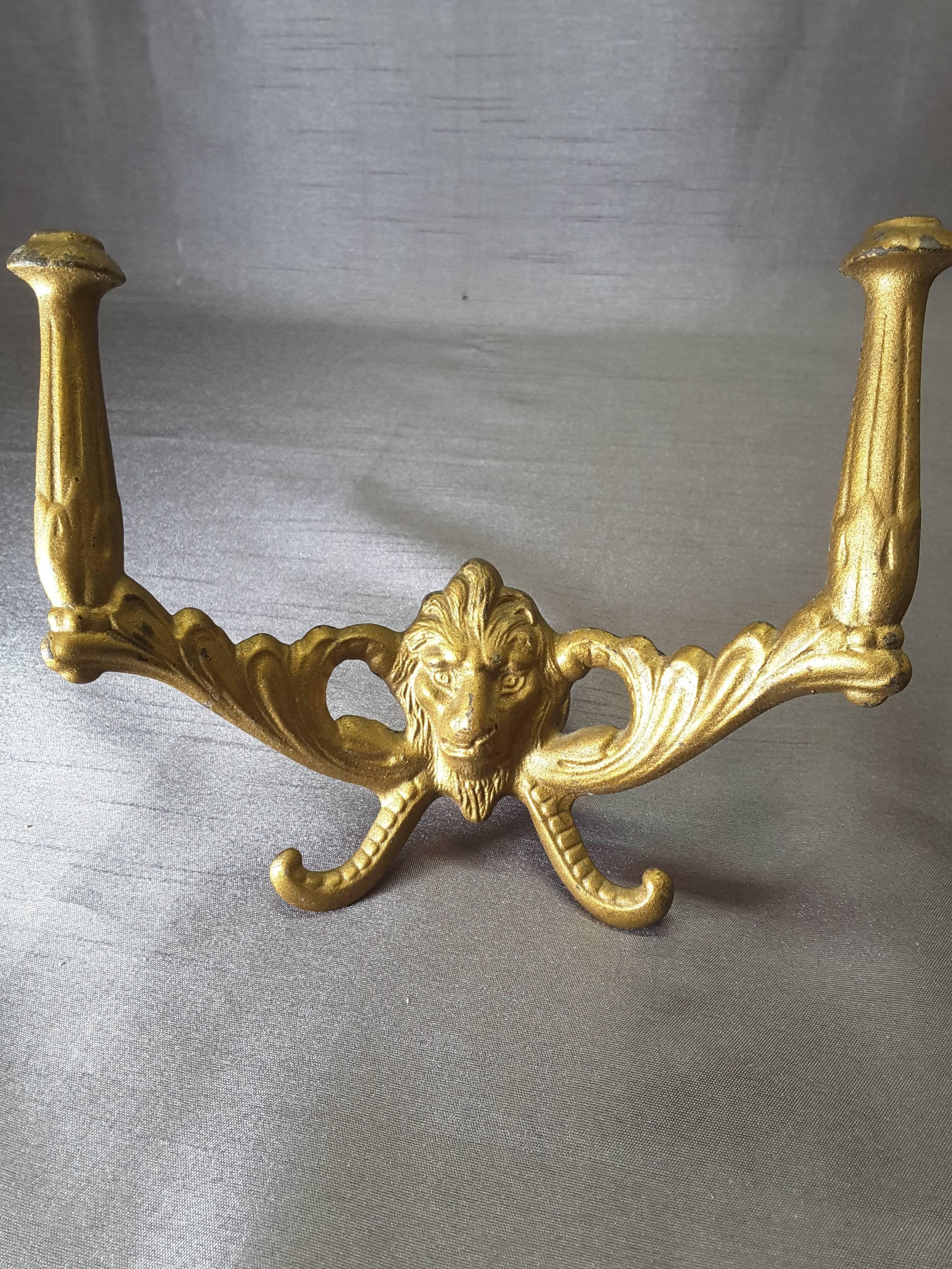 Iron Pair of Victorian Lions Head Mirror/Coat Rack Hooks