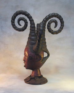 Exceptional Ekoi Leather, Wood and Basketwork Headdress