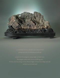 Chinese Scholar's Rock Formation on Fitted Carved Wood Stand