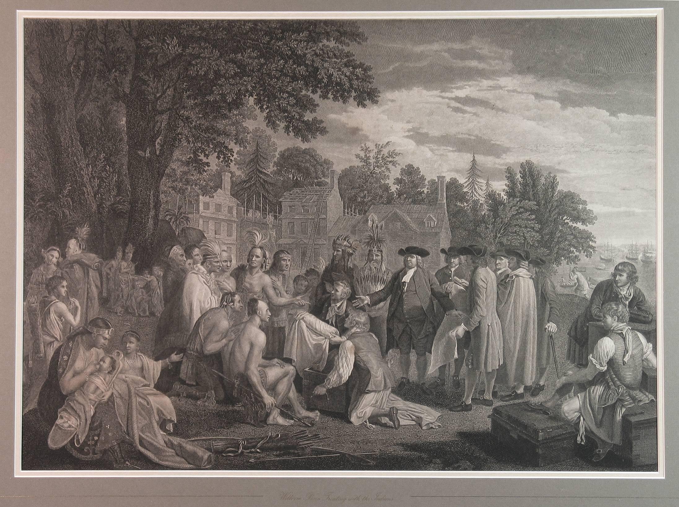 18th Century William Penn's Treaty, Pennsylvania, Engraving, London, 1775 For Sale
