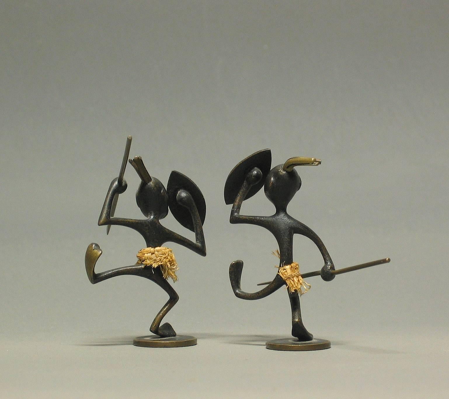 Hand-Crafted Pair of Patinated Bronze African Figures by Hagenauer, circa 1930s-1950s