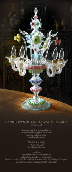 Handblown Murano Glass Candelabra Multicolored, circa 1940
