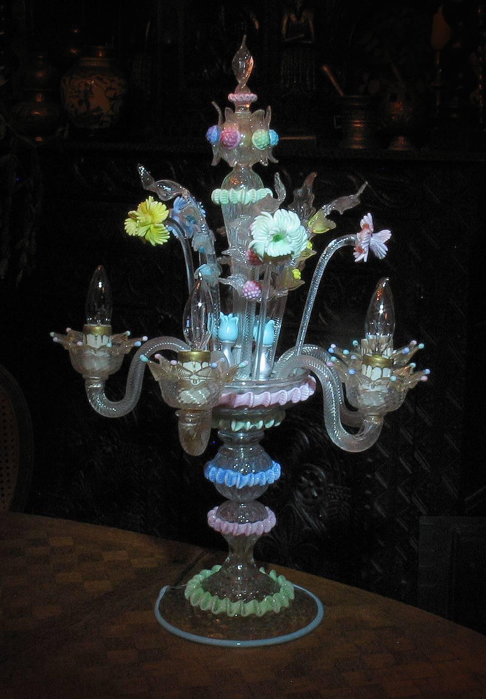 Chandelier en verre de Murano soufflé à la main, multicolore, vers 1940 en vente 3
